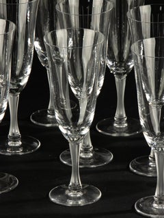 Set of 11 Crystal Champagne Glasses - Lalique France - Model Barsac