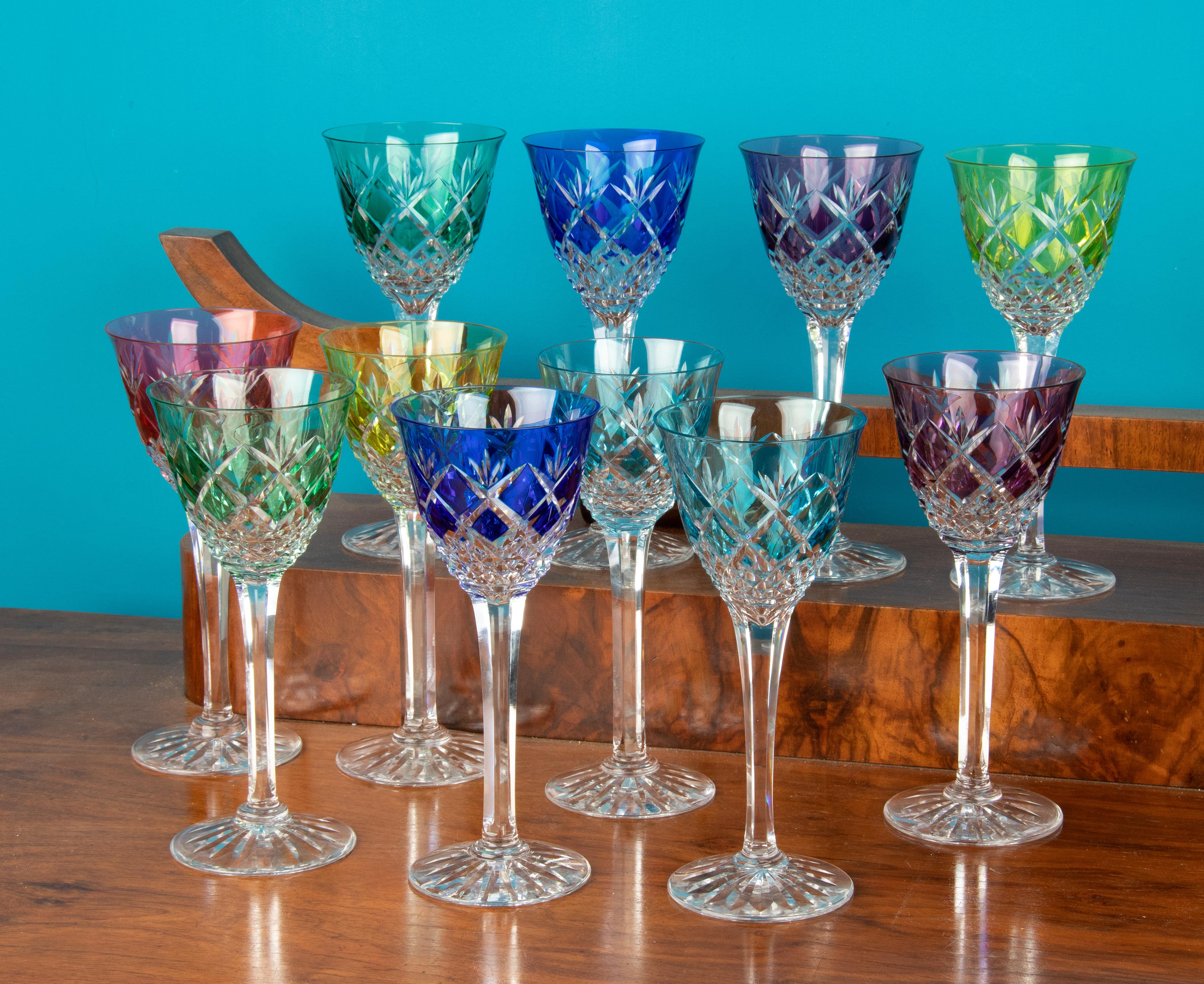 Set of 11 Crystal Colored Wine Glasses For Sale 4