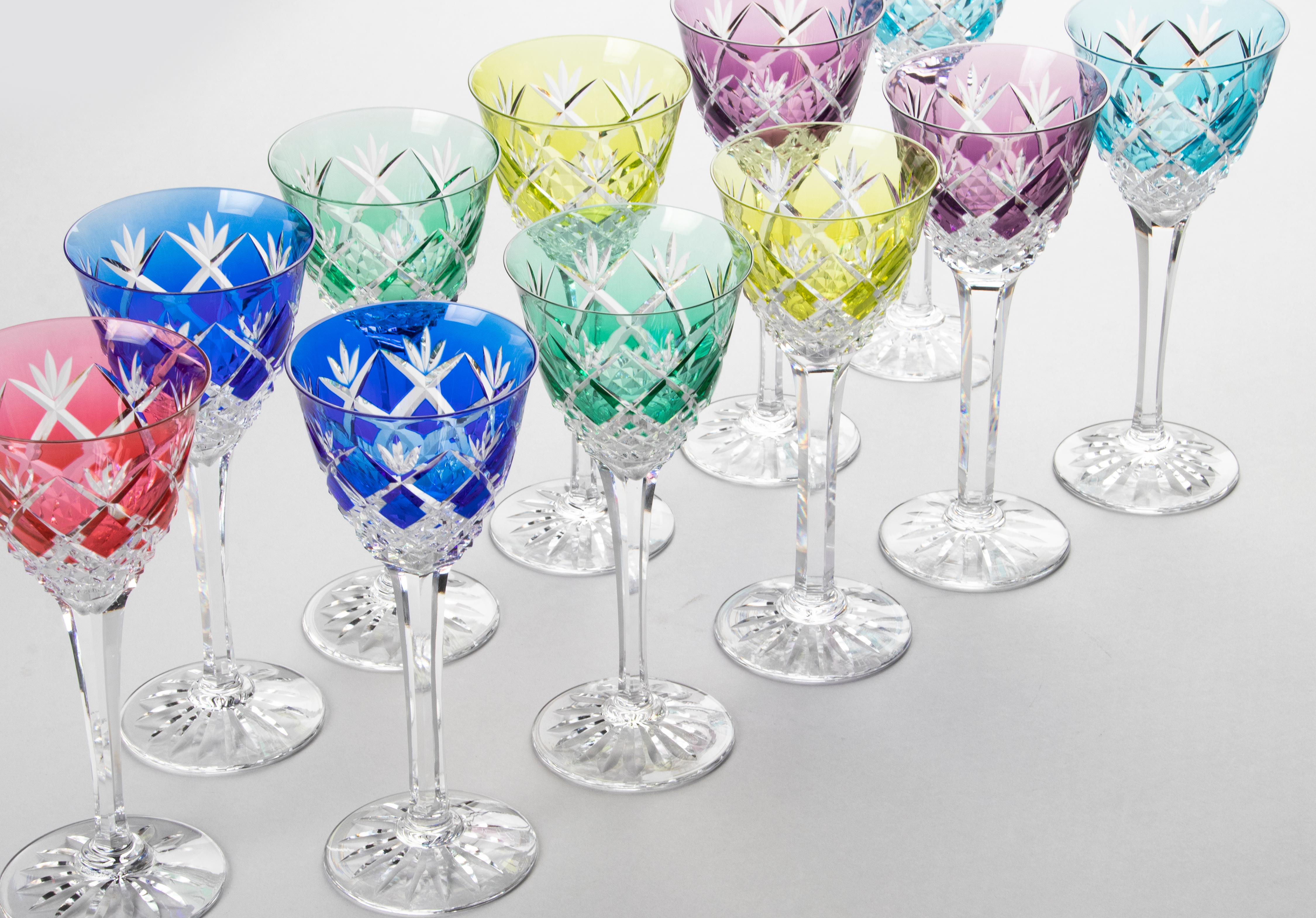 Set of 11 Crystal Colored Wine Glasses For Sale 8