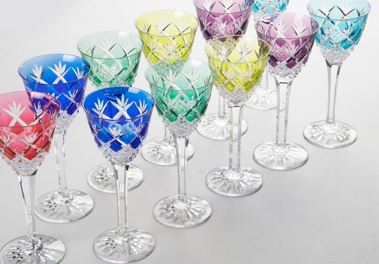 Set of 11 Crystal Colored Wine Glasses For Sale at 1stDibs