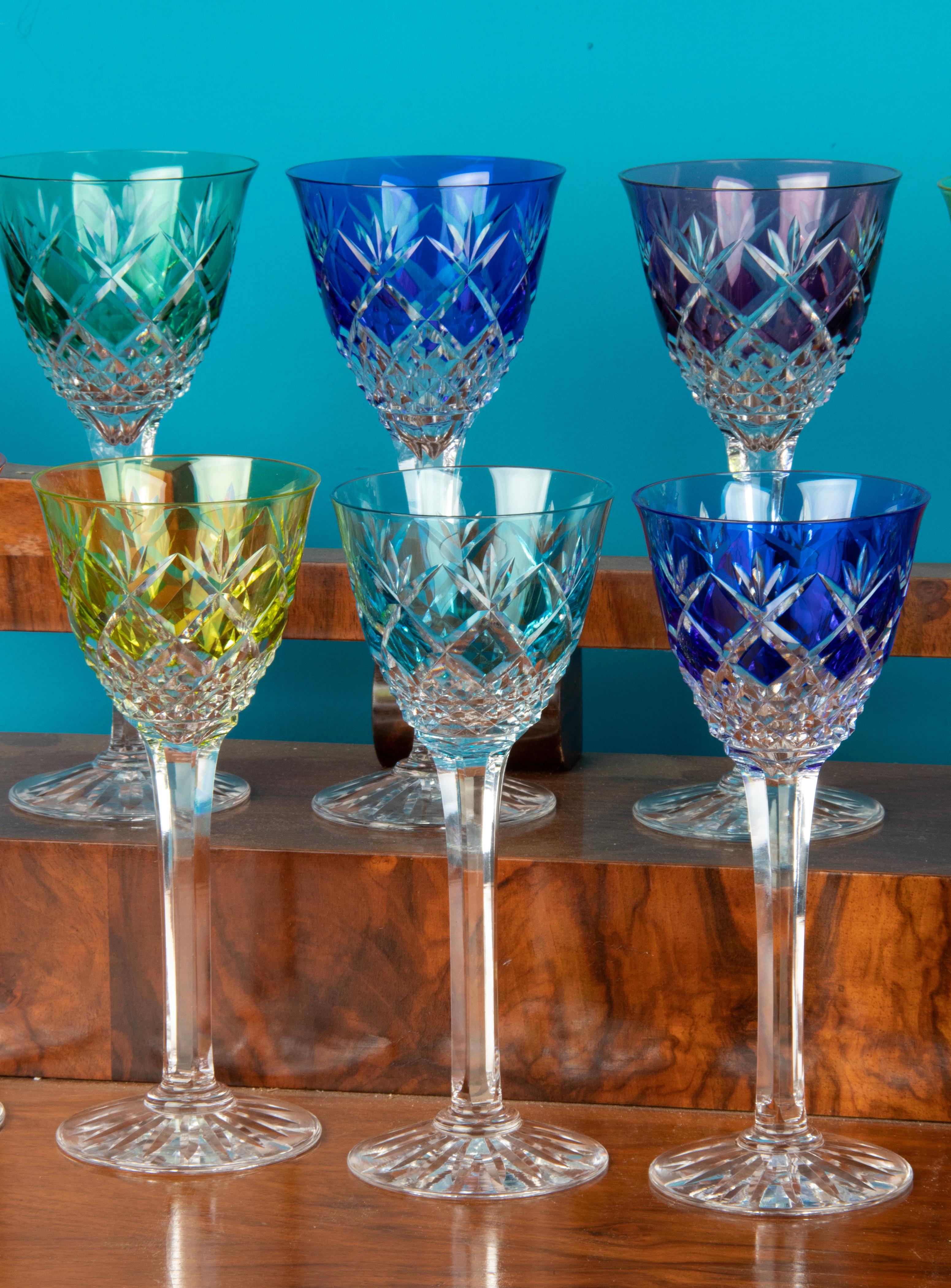 Set of 11 Crystal Colored Wine Glasses For Sale 9