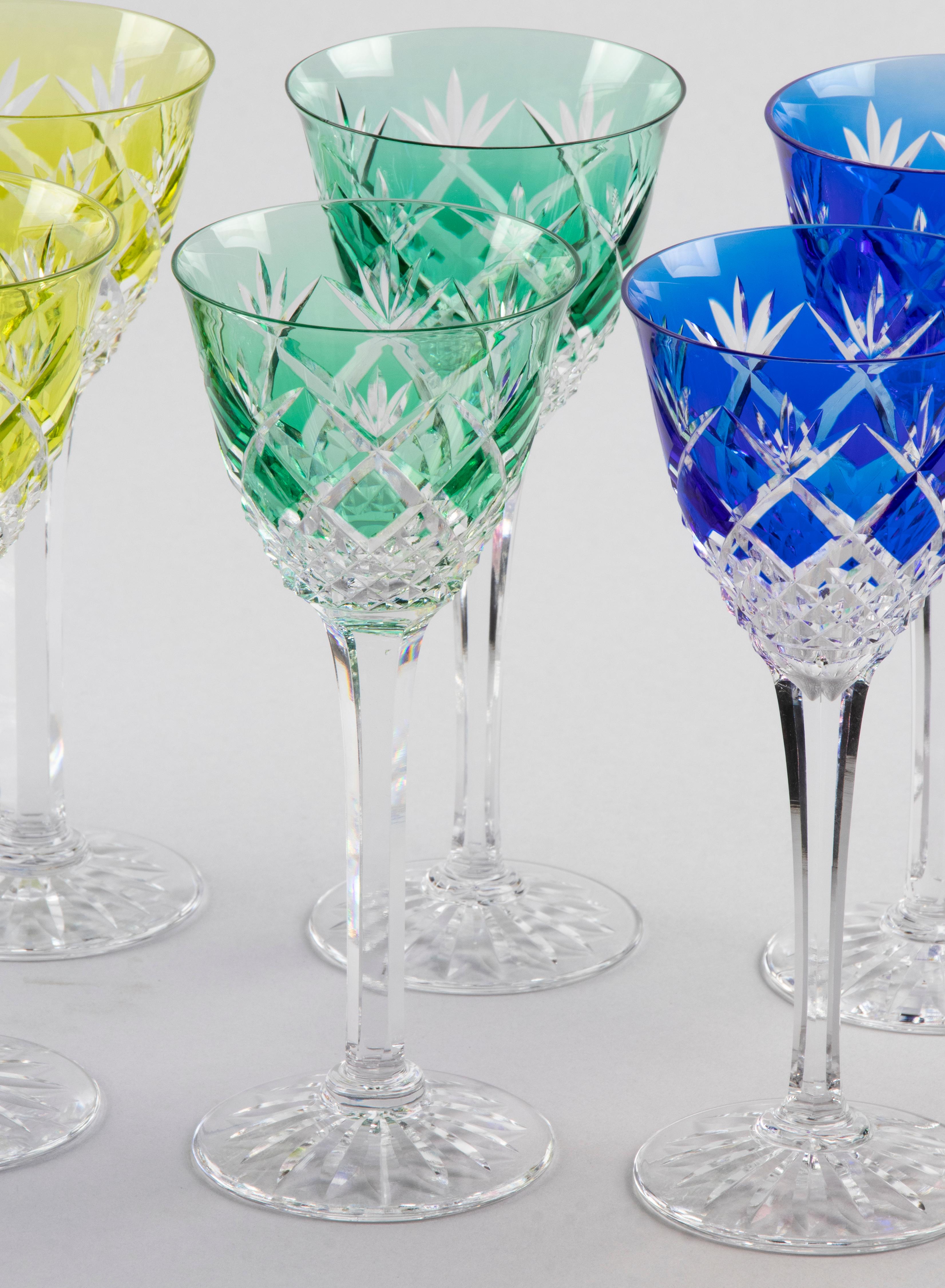 Set of 11 Crystal Colored Wine Glasses In Good Condition For Sale In Casteren, Noord-Brabant