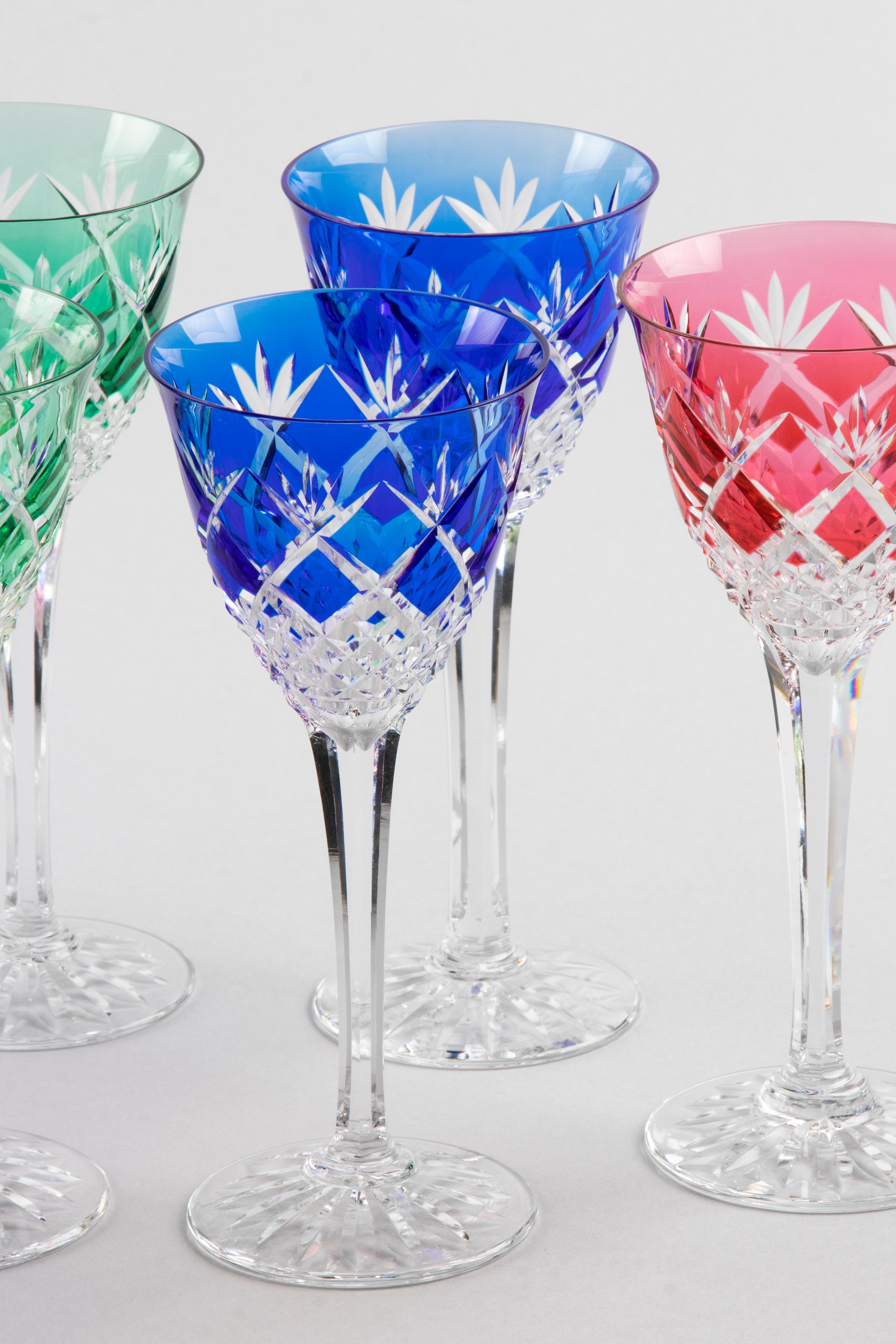 Mid-20th Century Set of 11 Crystal Colored Wine Glasses For Sale