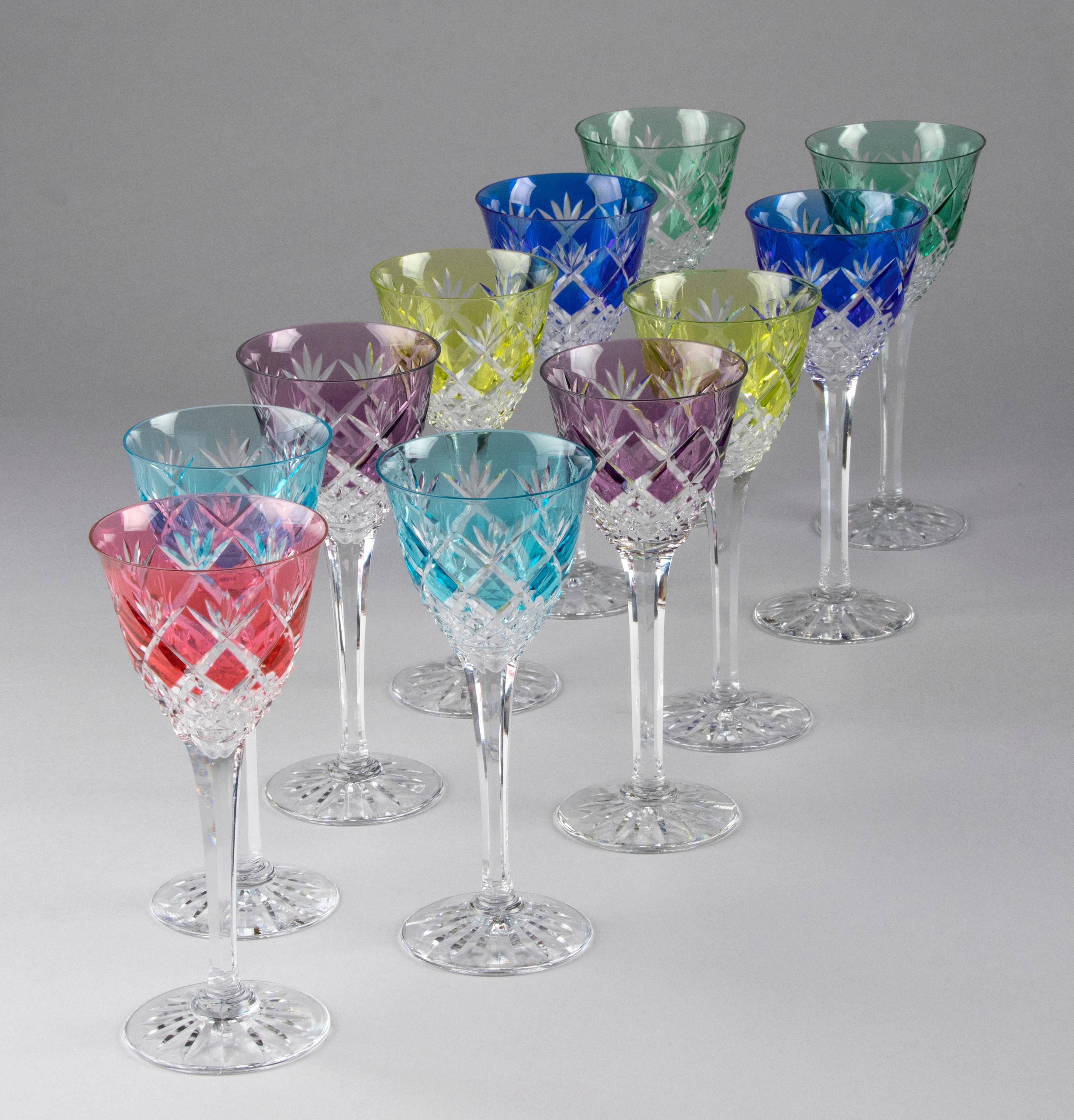 Set of 11 Crystal Colored Wine Glasses For Sale 1