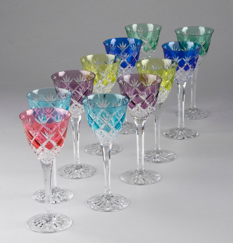 Set of 11 Crystal Colored Wine Glasses For Sale at 1stDibs