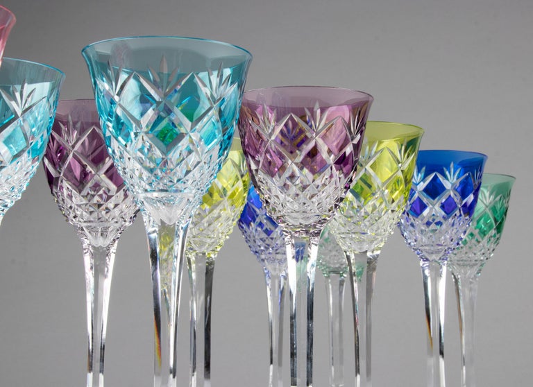 Set of 11 Crystal Colored Wine Glasses For Sale at 1stDibs