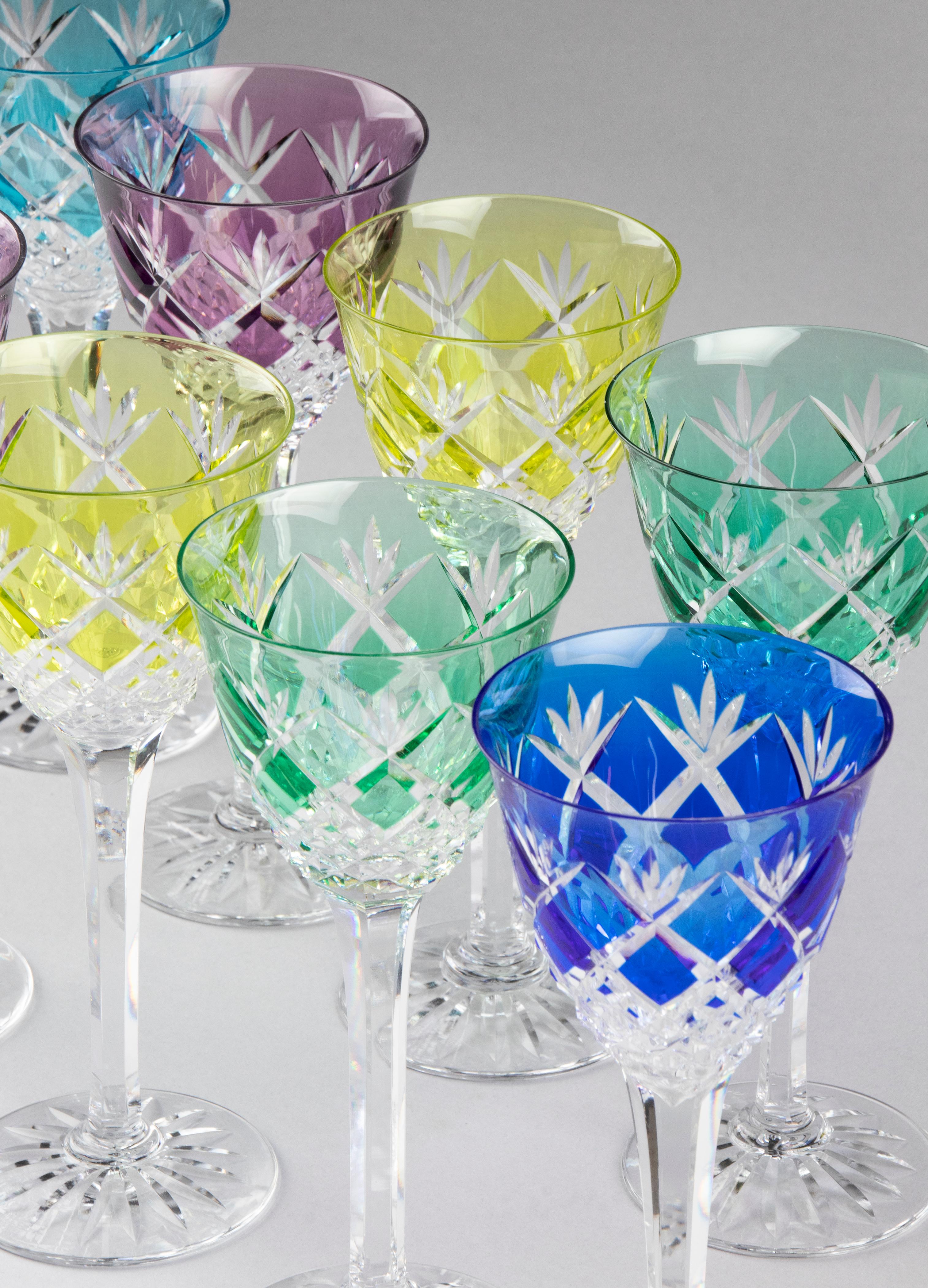 Set of 11 Crystal Colored Wine Glasses For Sale 3