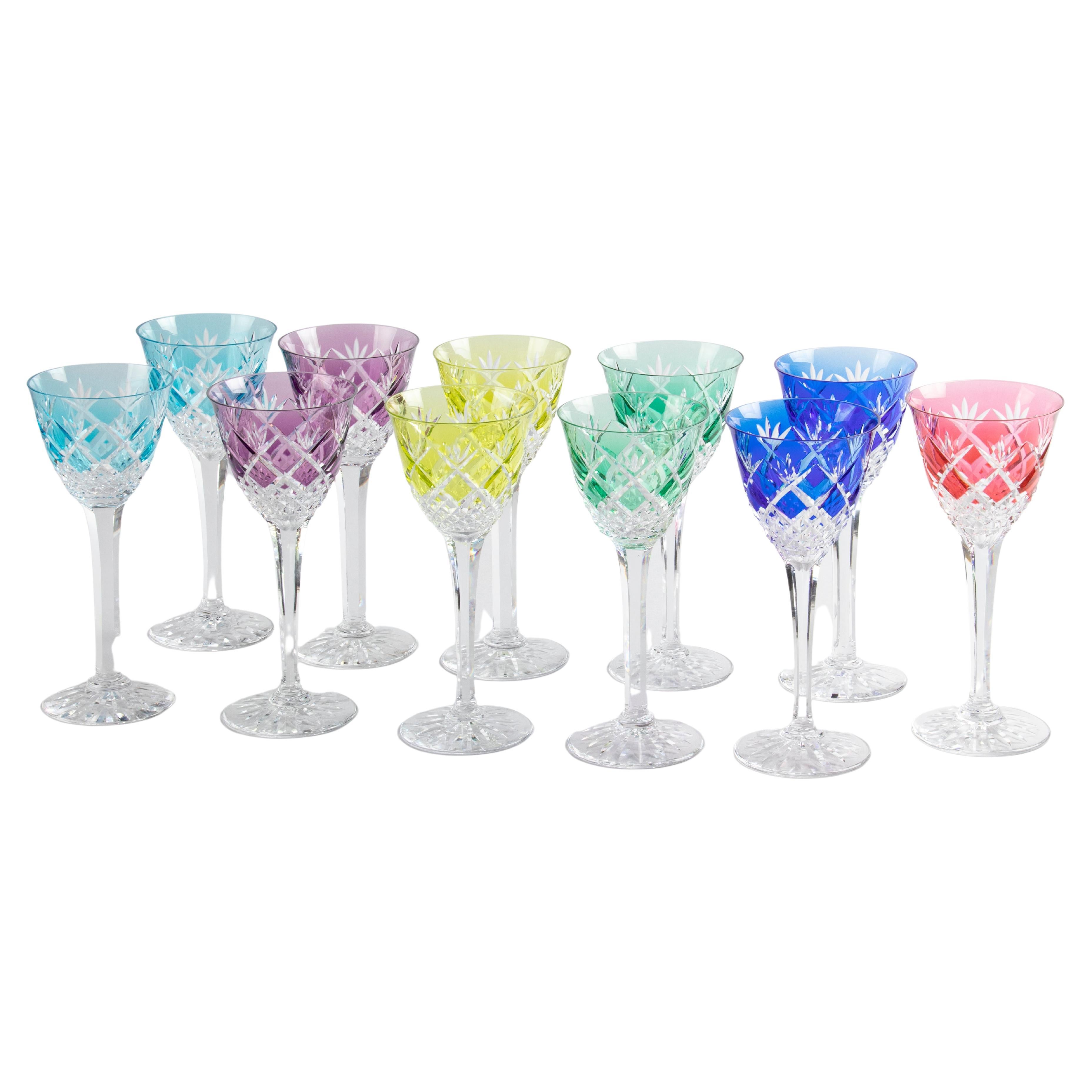 Set of 11 Crystal Colored Wine Glasses