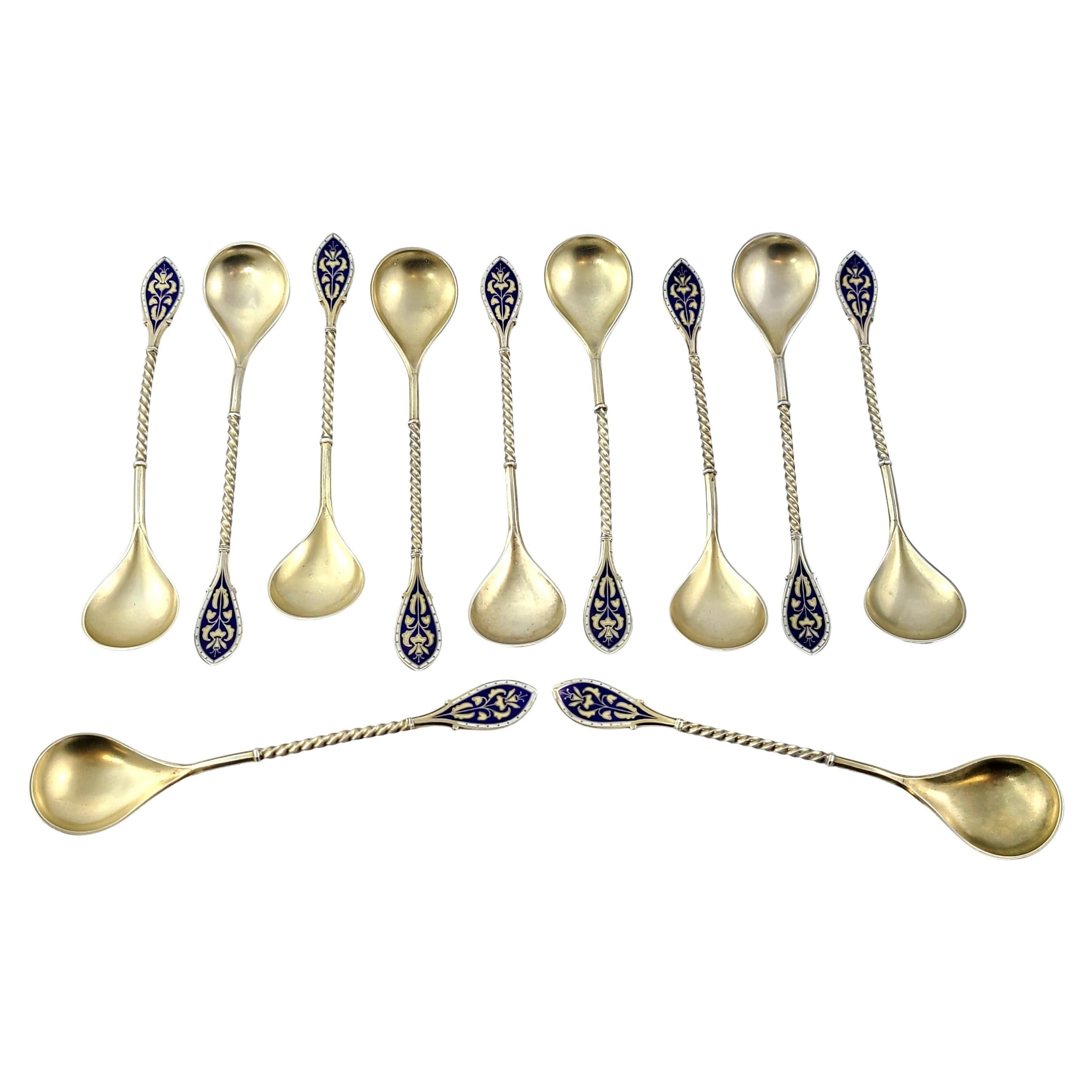 Set of 11 David Andersen Sterling Silver Gold Wash Enamel Spoons