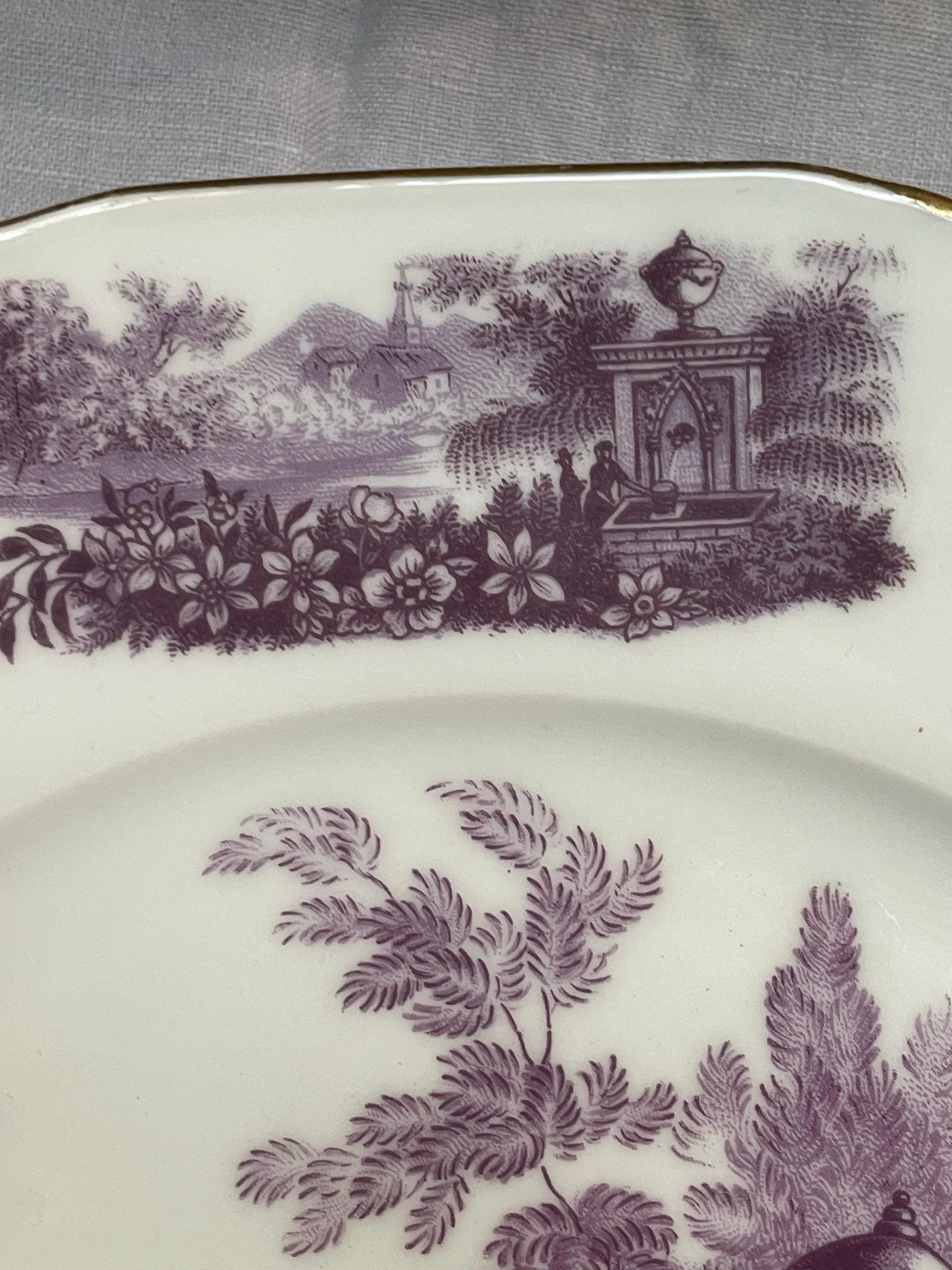 Set of 11 Early 20th Century Czech Purple Transferware Plates with Gilt Trim For Sale 3