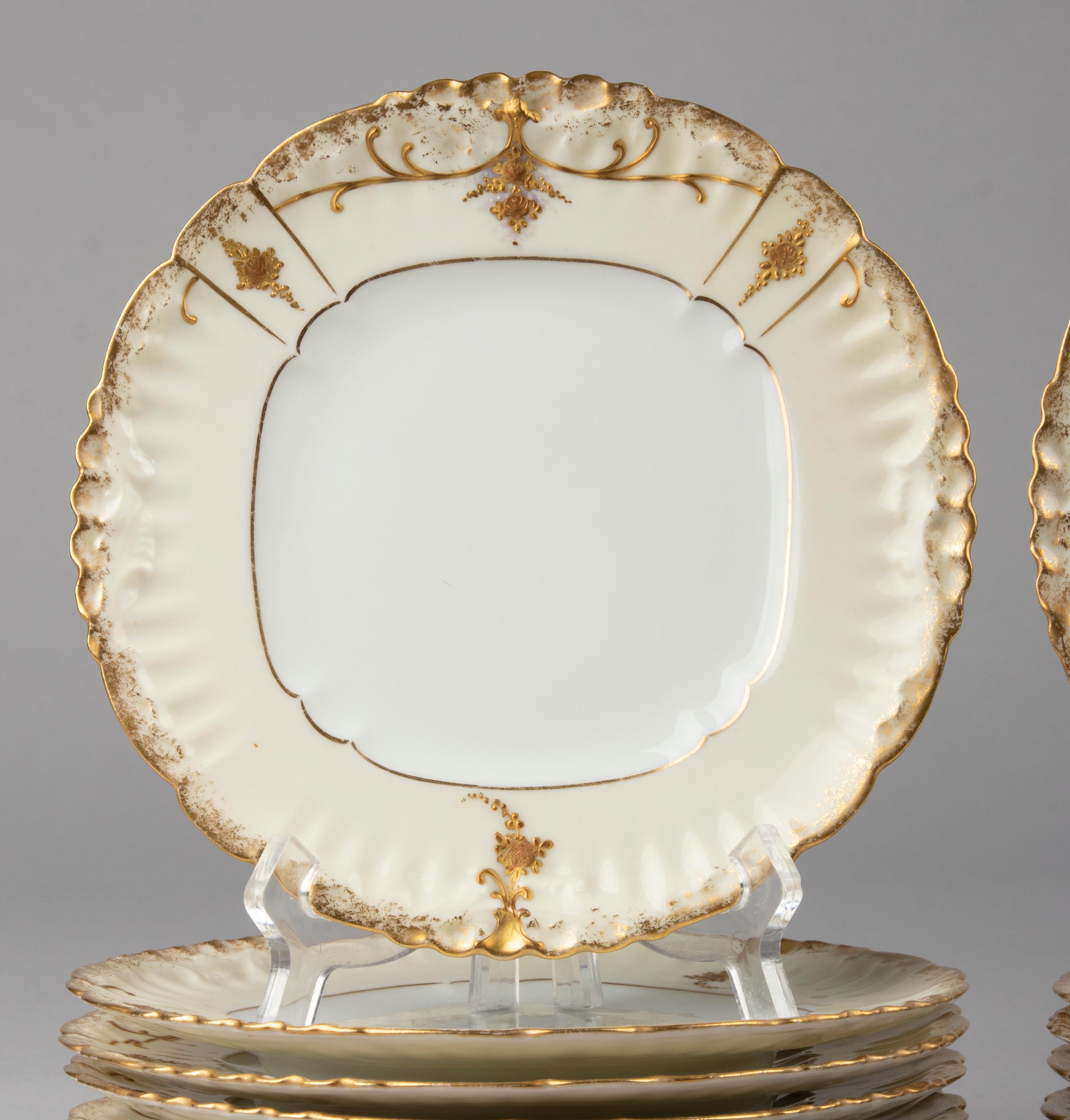Gilt Set of 11 Early 20th Century Porcelain Dessert Plates Gilded by Limoges