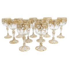 Set of 11 Elegant Antique Raised Elaborate Gilt Goblets, Moser 19th Century