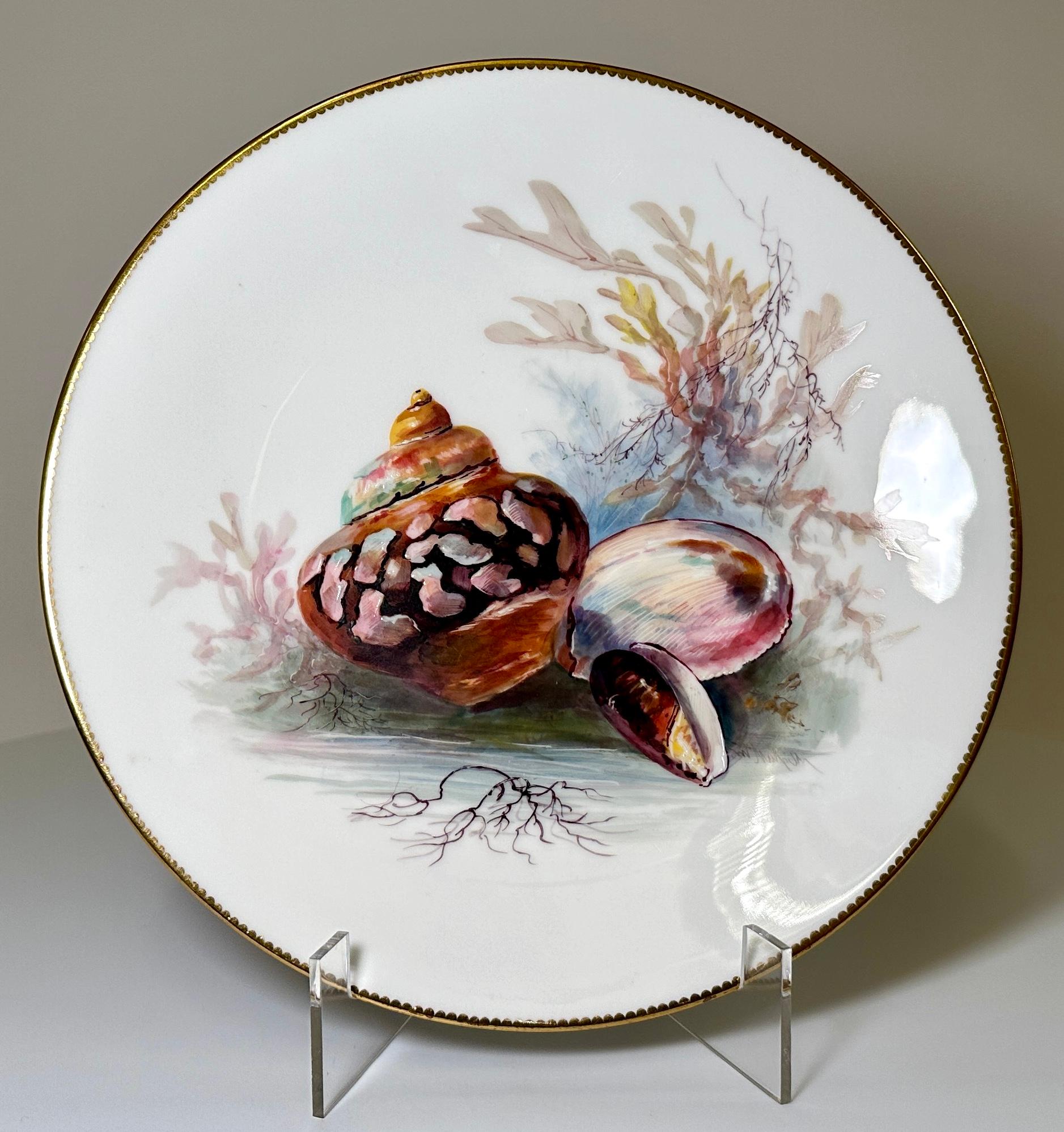 Ciascuna raffigura una scena marina con conchiglie e coralli, con bordo dorato. Firmato William Williams.