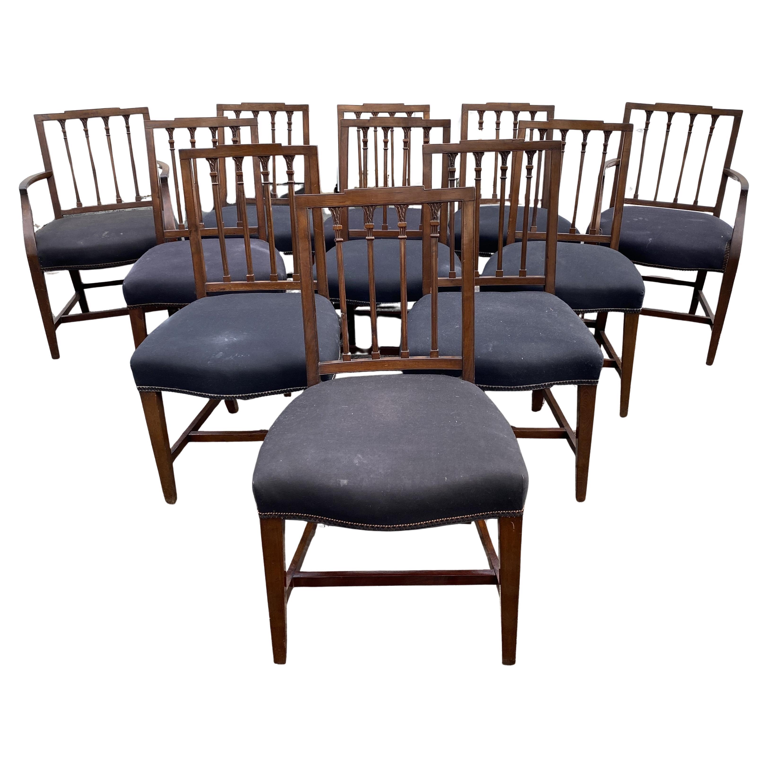 Set of 11 Federal Style Mahogany Square Back Dining Chairs