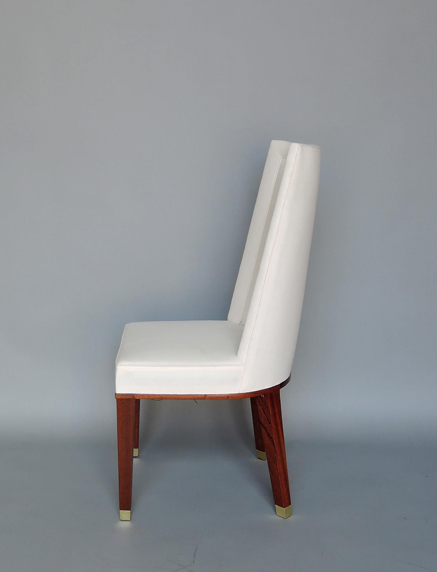 Set of 11 Fine French 1950s Mahogany Dining Chairs by Jacques Adnet In Good Condition For Sale In Long Island City, NY