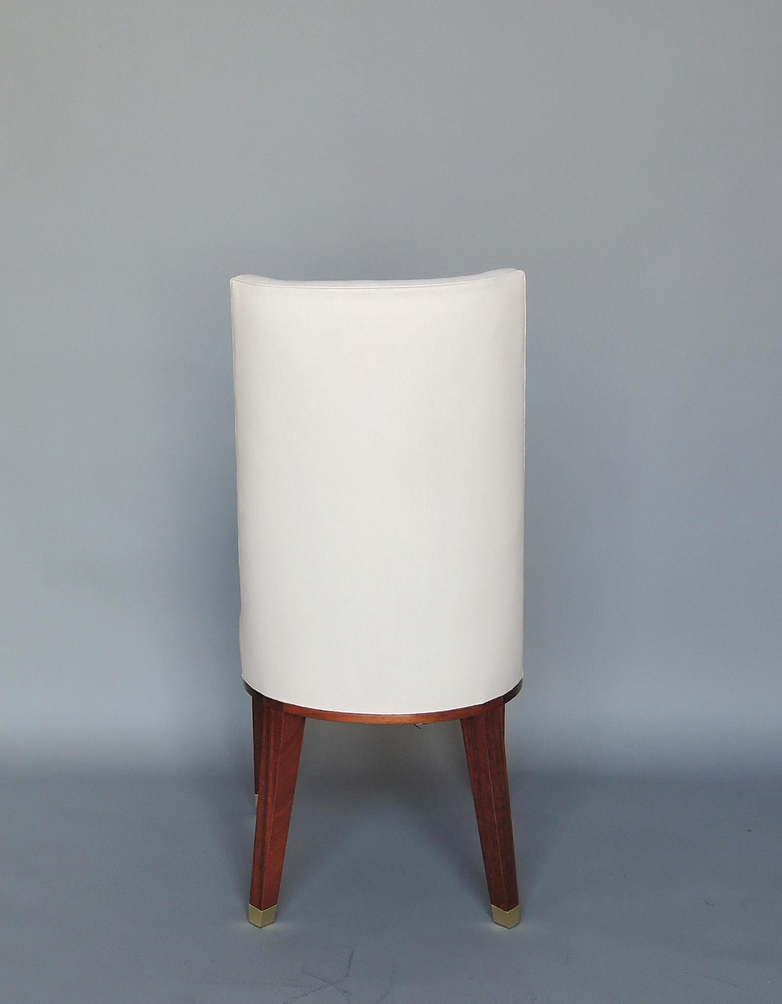 Brass Set of 11 Fine French 1950s Mahogany Dining Chairs by Jacques Adnet For Sale