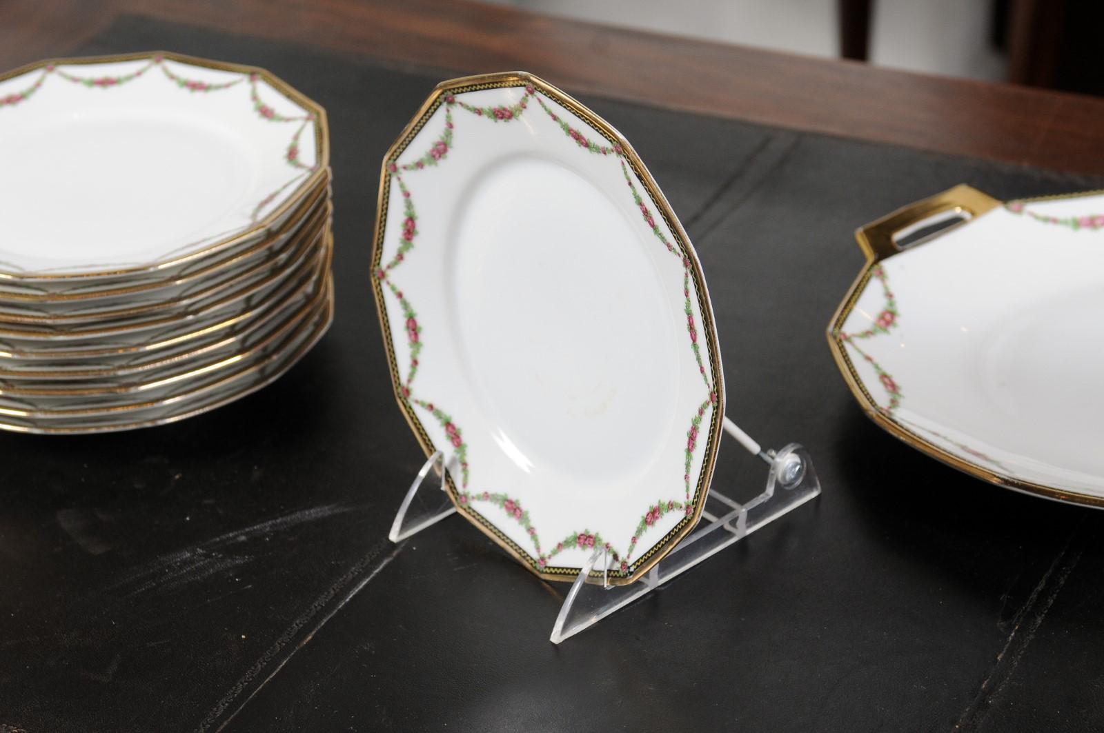 Set of 11 French Larchevêque UML Limoges Porcelain Dessert Plates and Platter For Sale 6