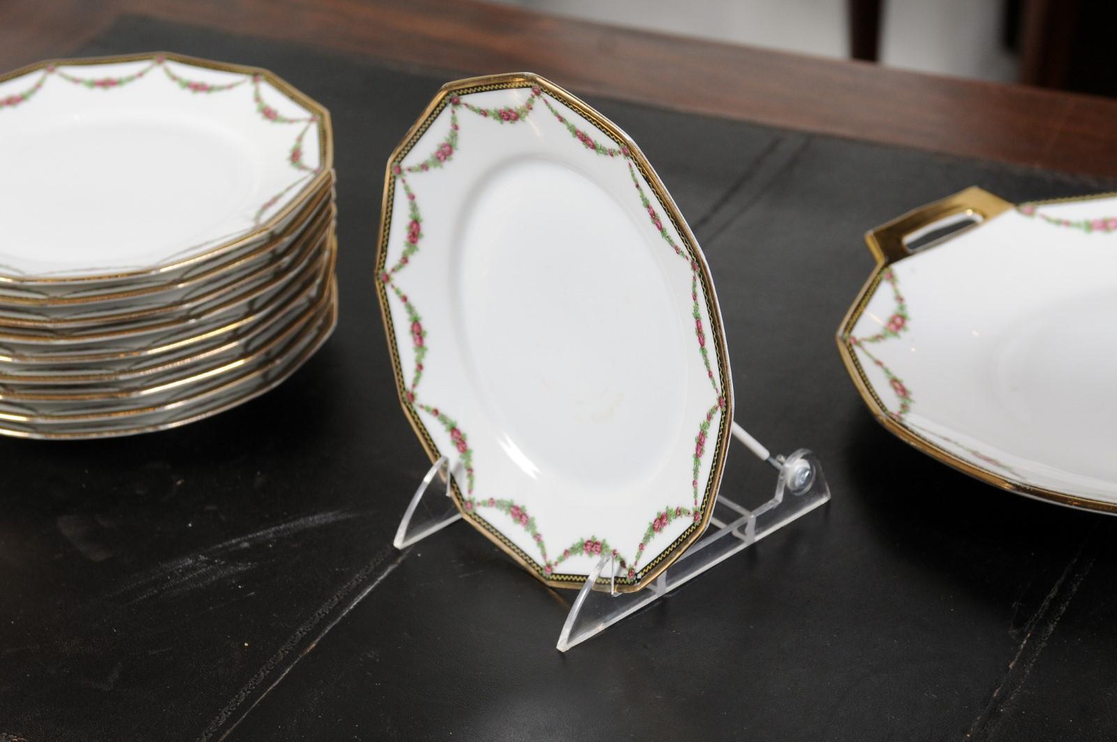 Set of 11 French Larchevêque UML Limoges Porcelain Dessert Plates and Platter 6