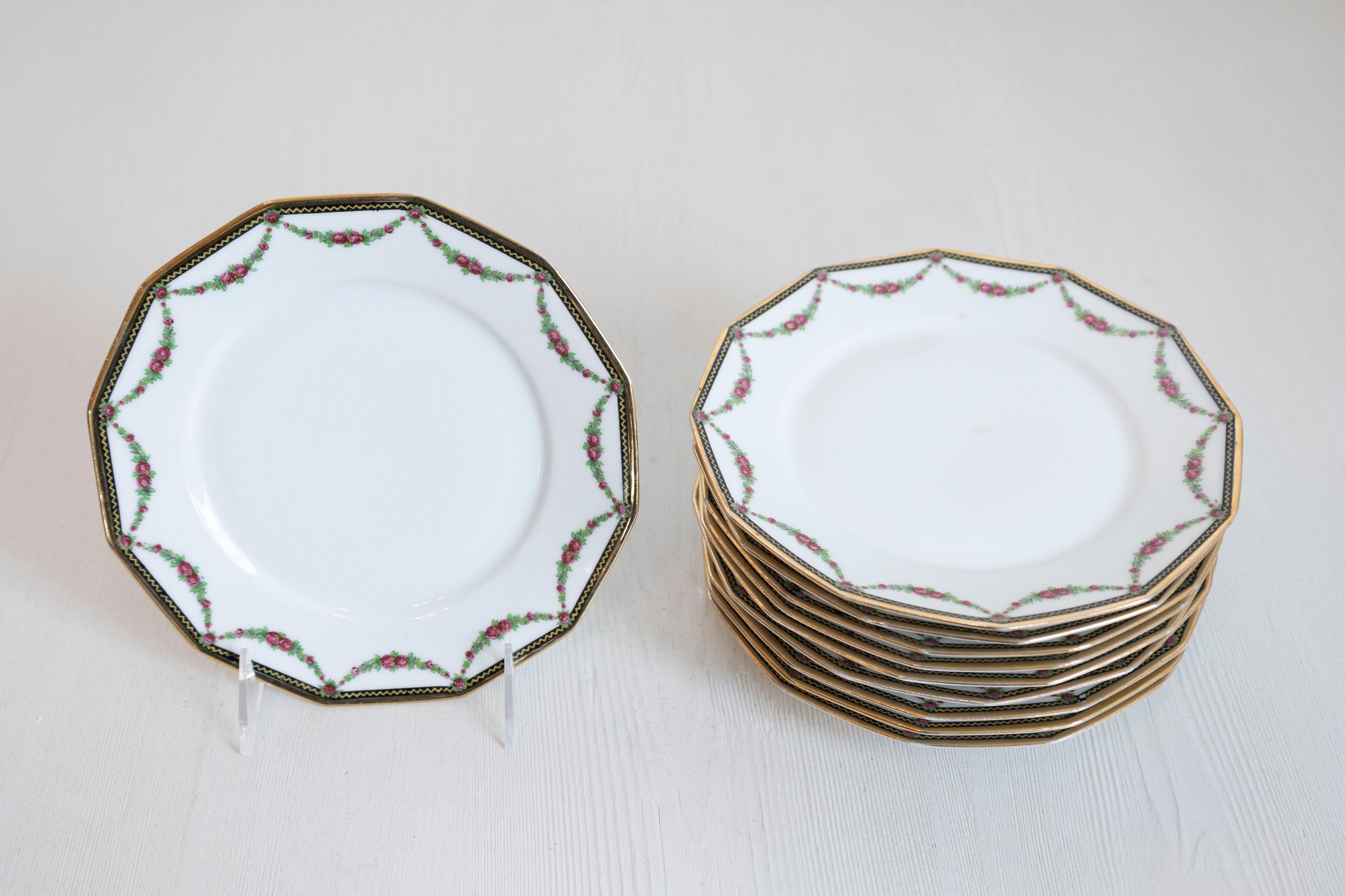 Lote de 11 platos y fuente de postre de porcelana francesa Larchevêque UML Limoges Porcelana en venta