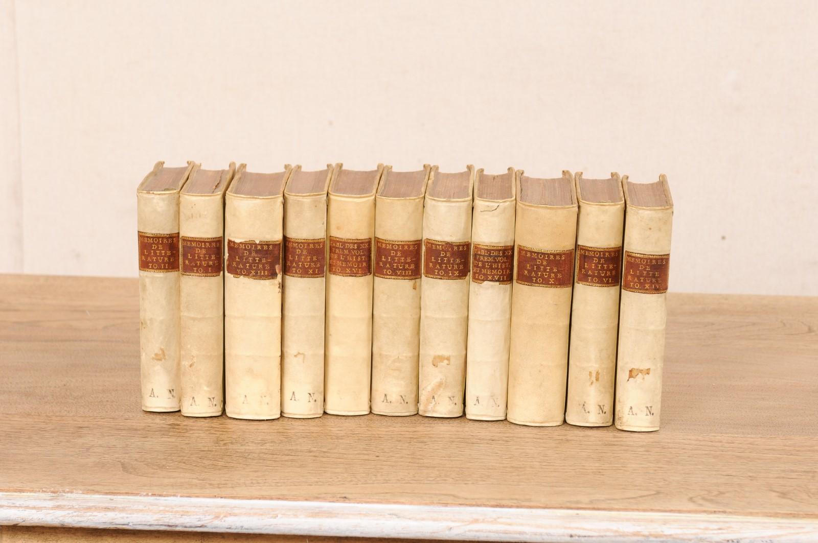 18th Century and Earlier Set of 11 French Vellum Books, Circa 1730's For Sale