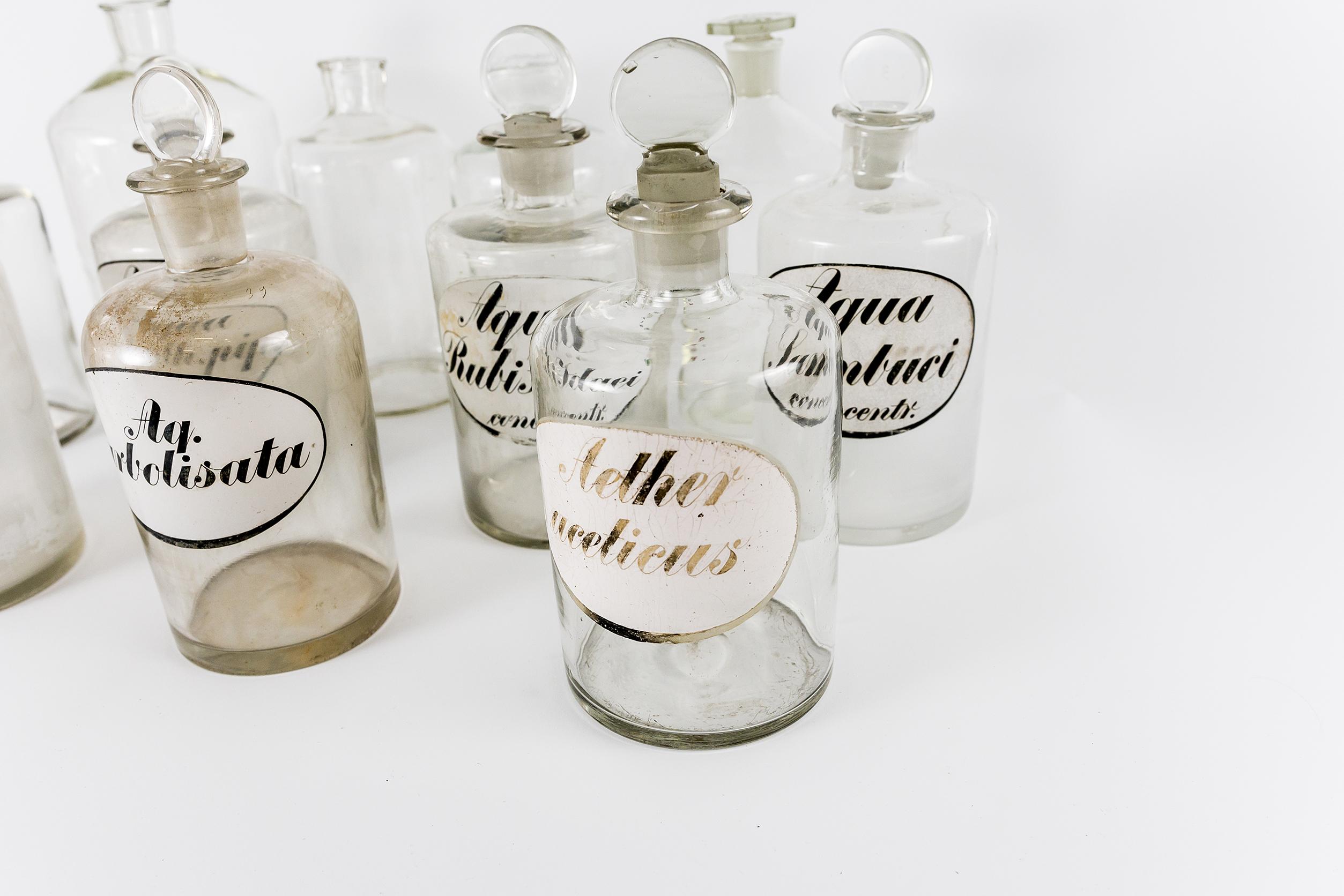 Set Of 11 Glass Pharmacy Bottles, 1920s, Germany For Sale 1