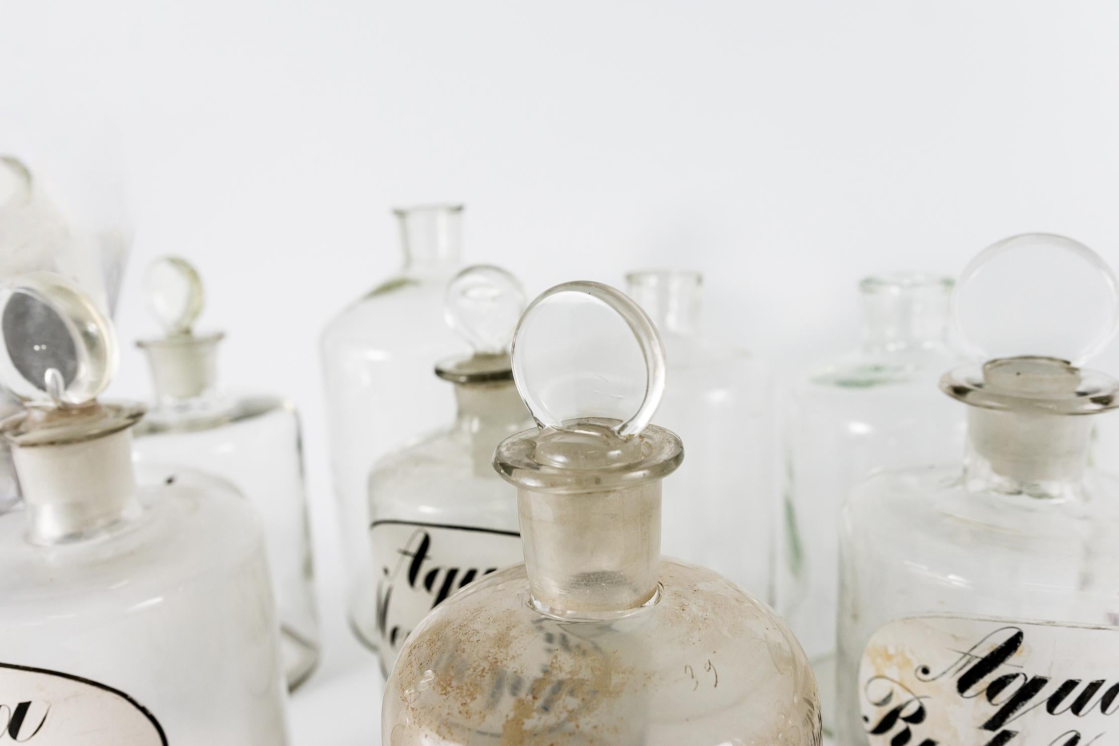 Set Of 11 Glass Pharmacy Bottles, 1920s, Germany For Sale 3