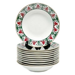 Set of 11 Kornilov Bros Imperial Russian Porcelain Rimmed Soup Bowls, c. 1915