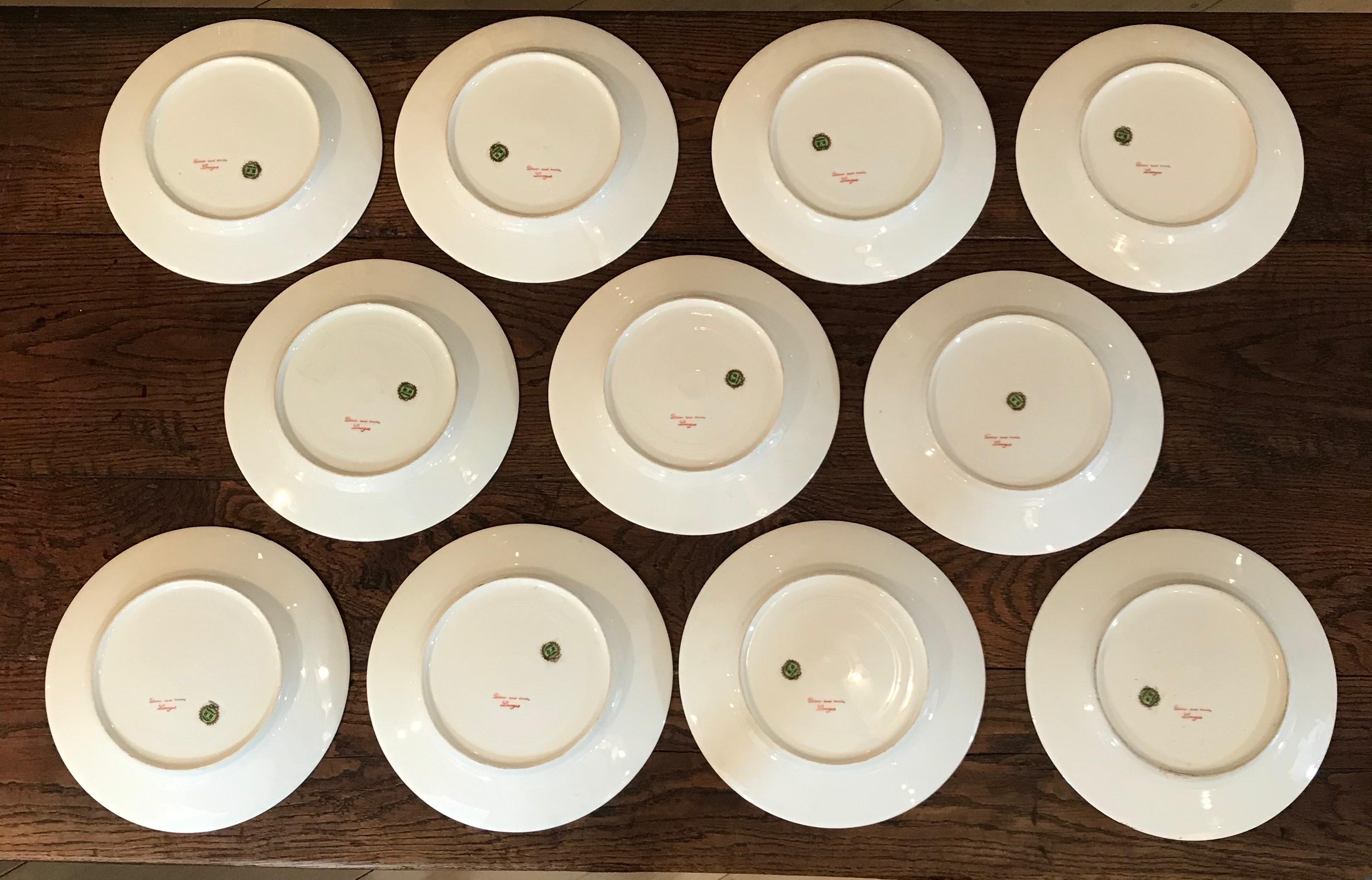 Set of 11 Limoges B.R Hand Painted Fish Plates In Excellent Condition In Hopewell, NJ