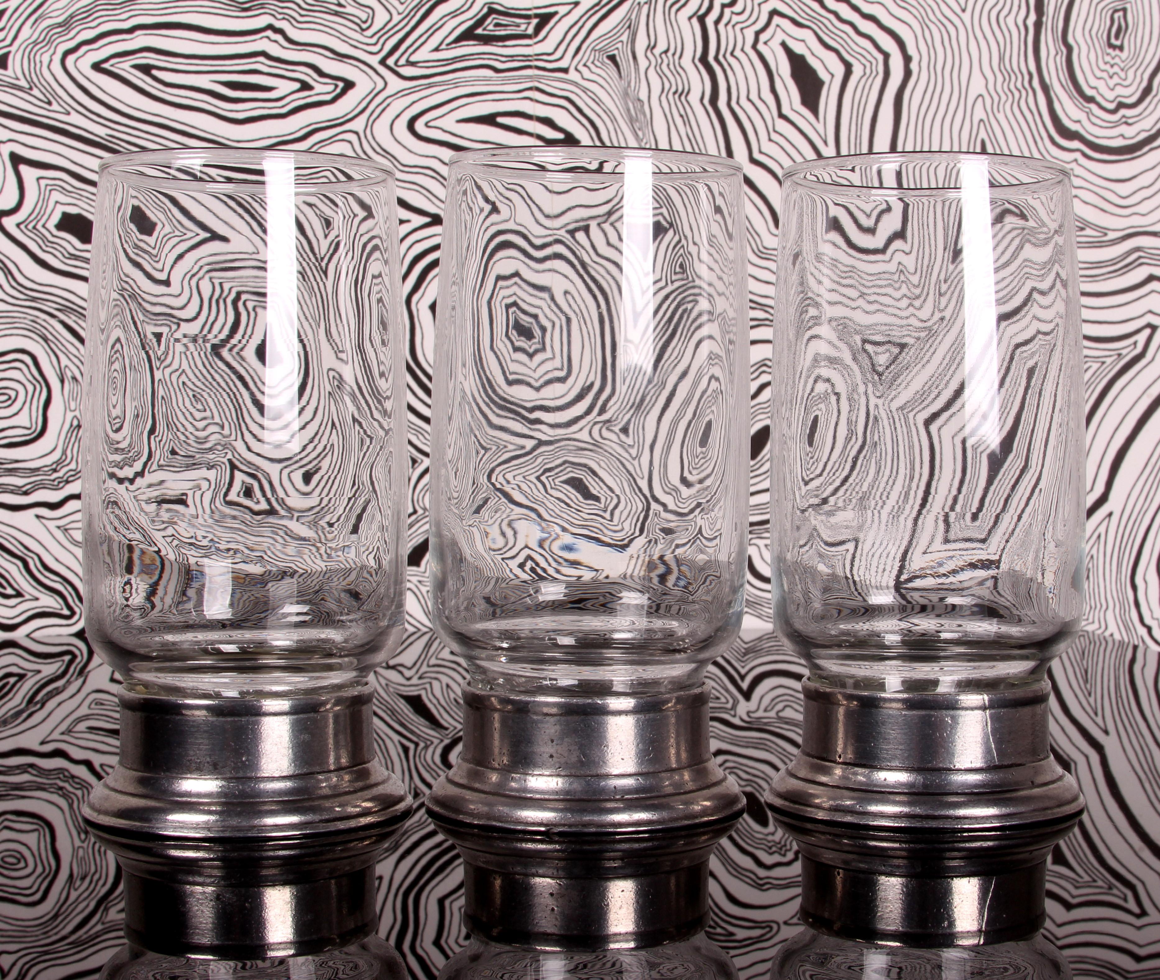 Ensemble de 11 verres Longdrink verre longball Italie base en étain 1970 en vente 4