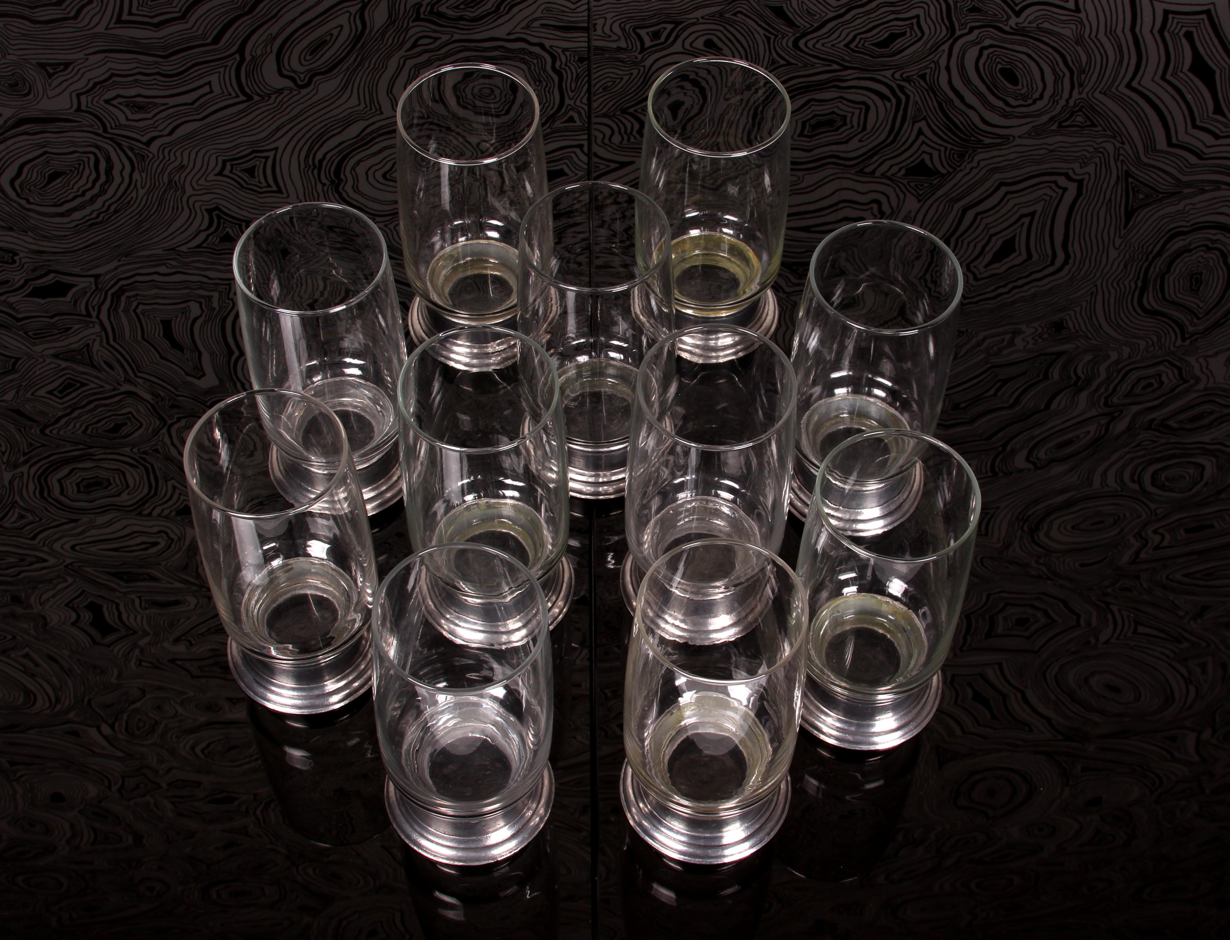 Ensemble de 11 verres Longdrink verre longball Italie base en étain 1970 en vente 6