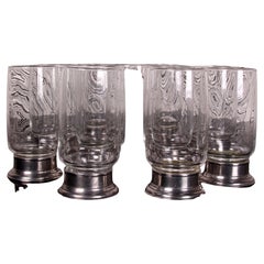 Set of 11 Longdrink Glasses highball glass Italy Pewter Base 1970s