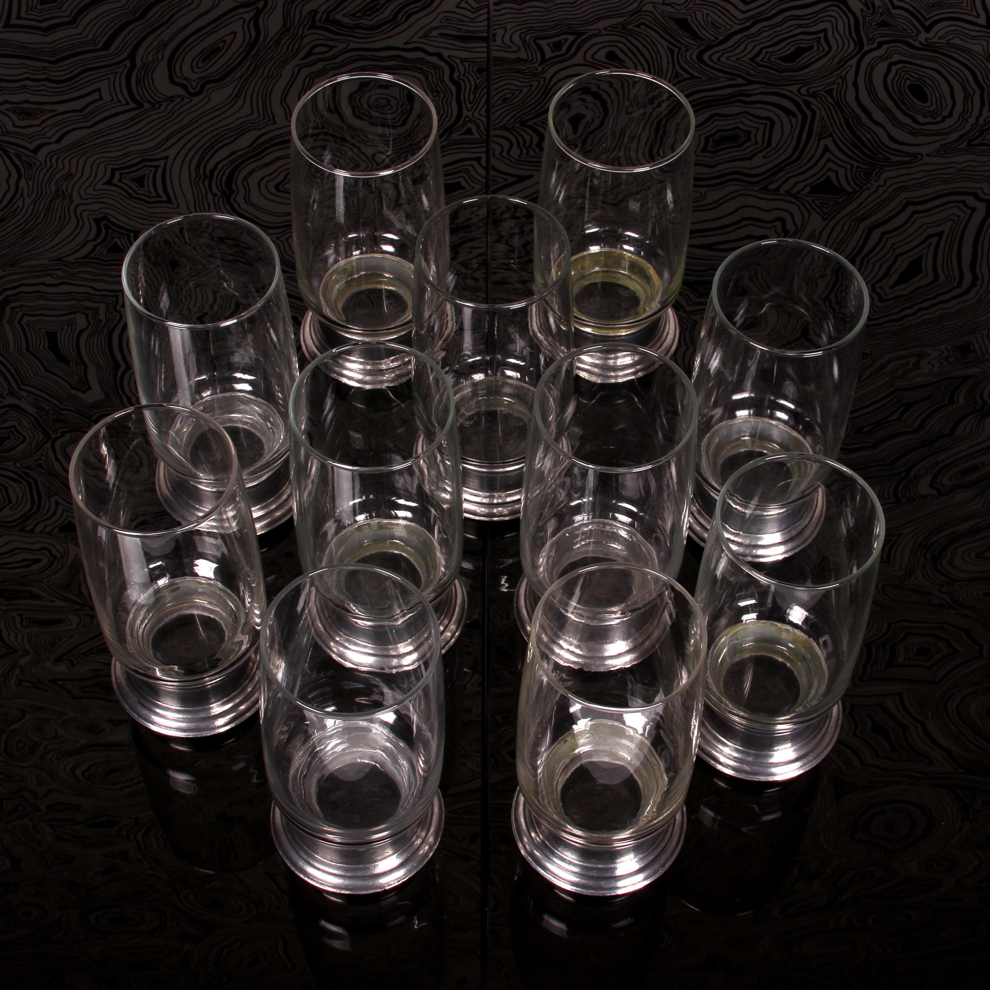 italien Ensemble de 11 verres Longdrink verre longball Italie base en étain 1970 en vente