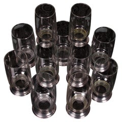 Lot de 11 verres « highball » à pied en étain, Italie, milieu du XXe siècle