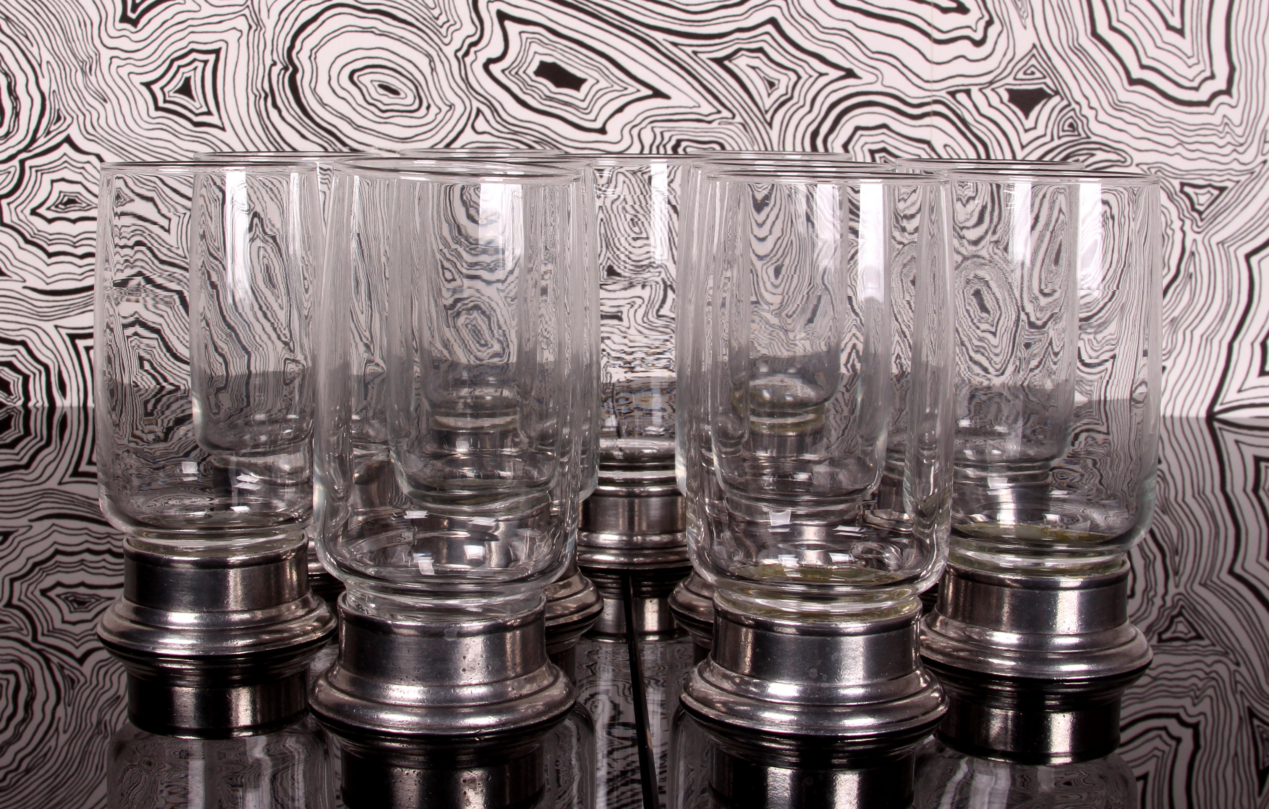 Ensemble de 11 verres Longdrink verre longball Italie base en étain 1970 Excellent état - En vente à Landshut, BY