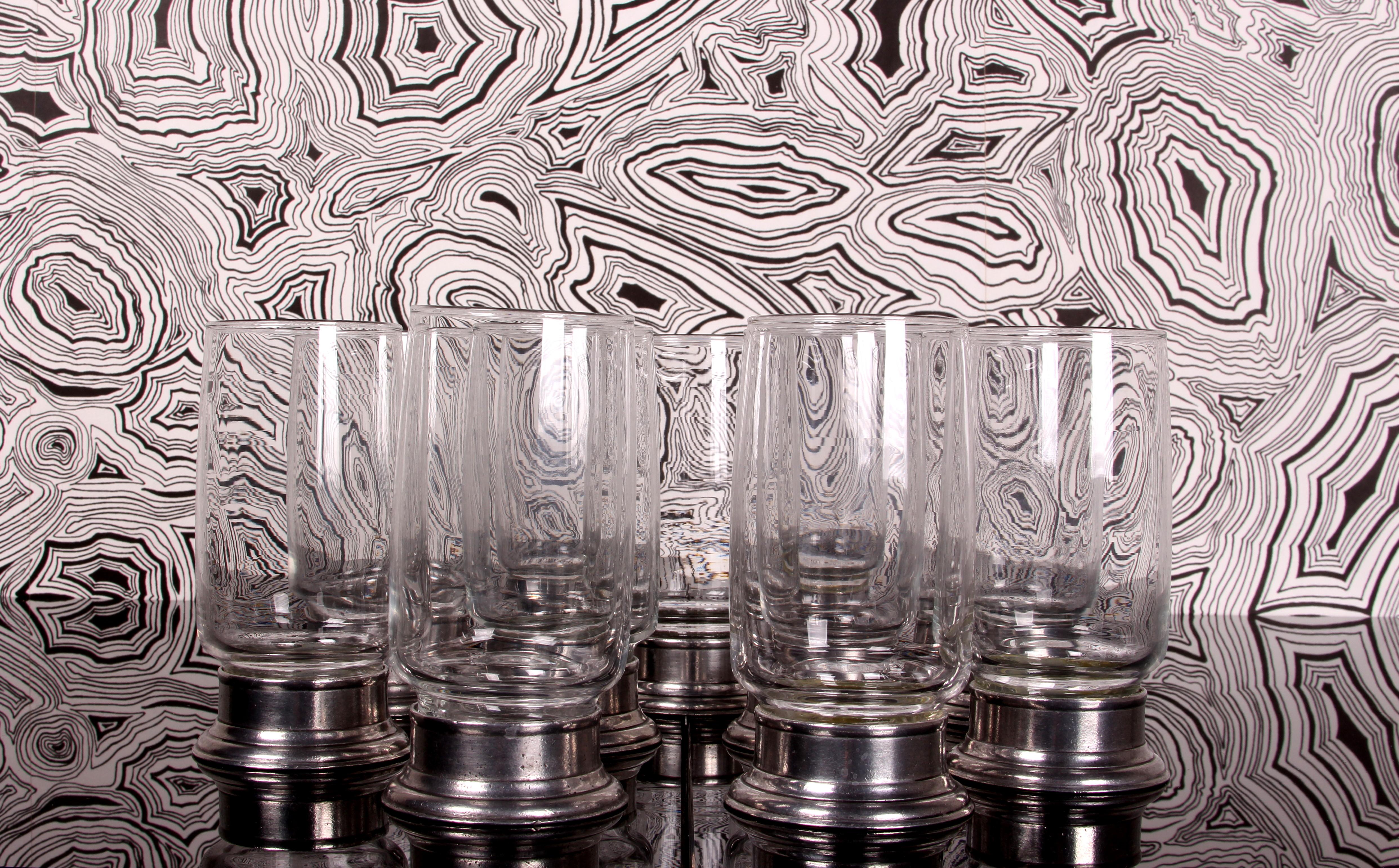 20ième siècle Ensemble de 11 verres Longdrink verre longball Italie base en étain 1970 en vente