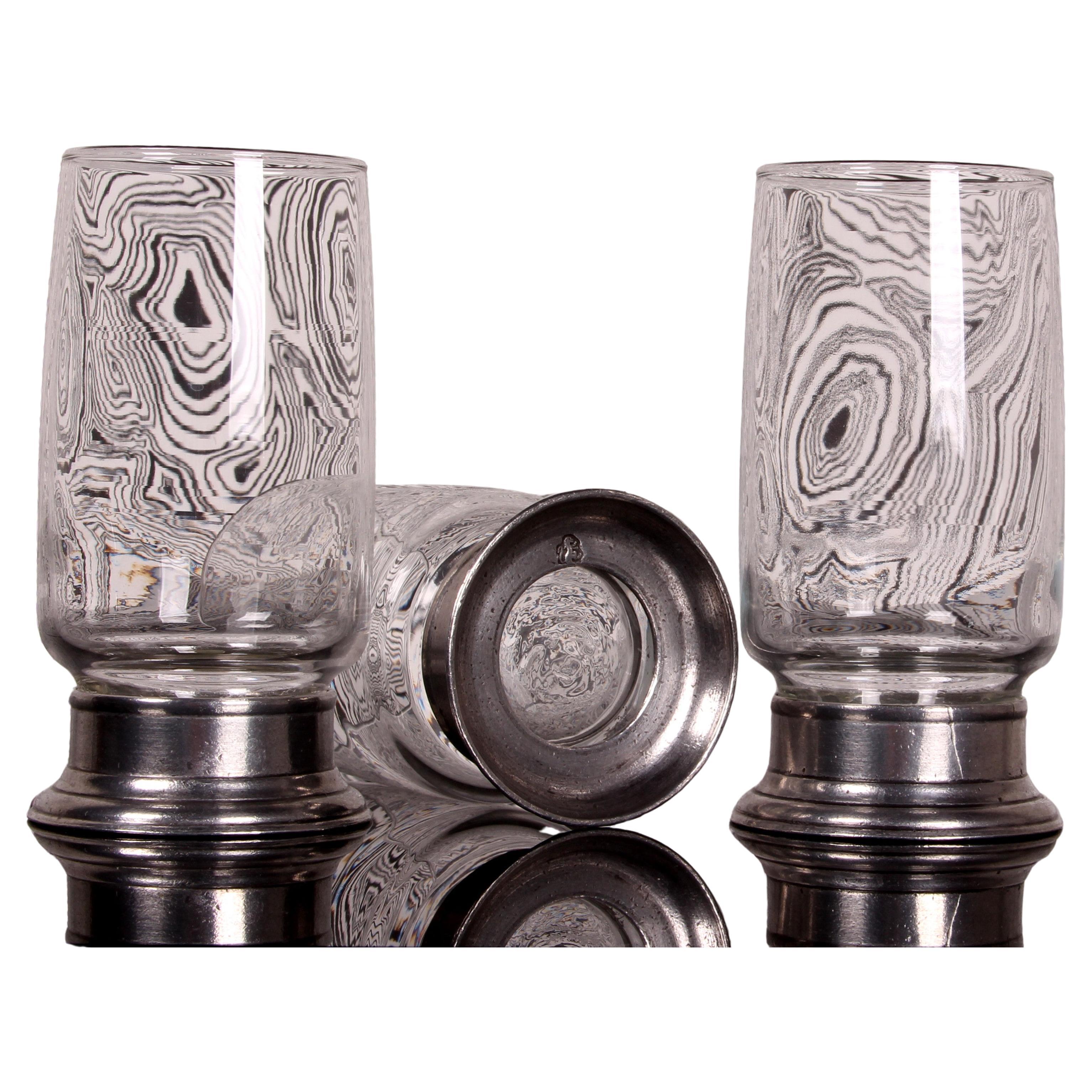 Set di 11 bicchieri Longdrink in vetro highball Italia Base in peltro anni '70