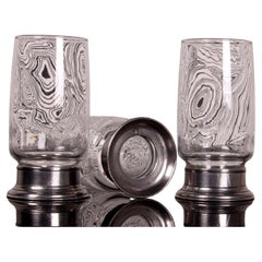 Set di 11 bicchieri Longdrink in vetro highball Italia Base in peltro anni '70