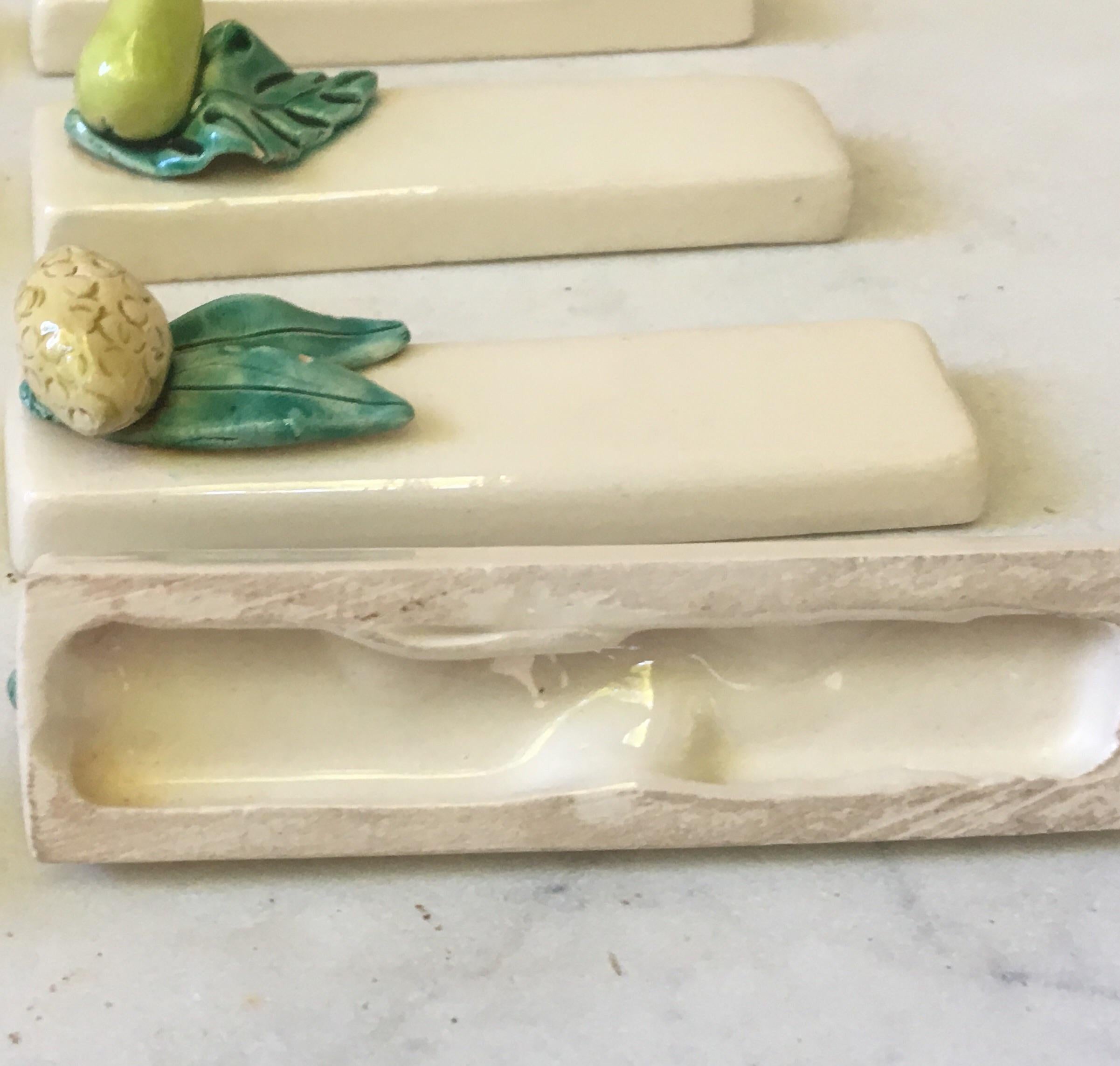 Rustic Set of 11 Majolica Knife Rests with Fruits