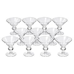 Set of 11 MCM Steuben Crystal Teardrop Stem Martini Glasses, All Signed