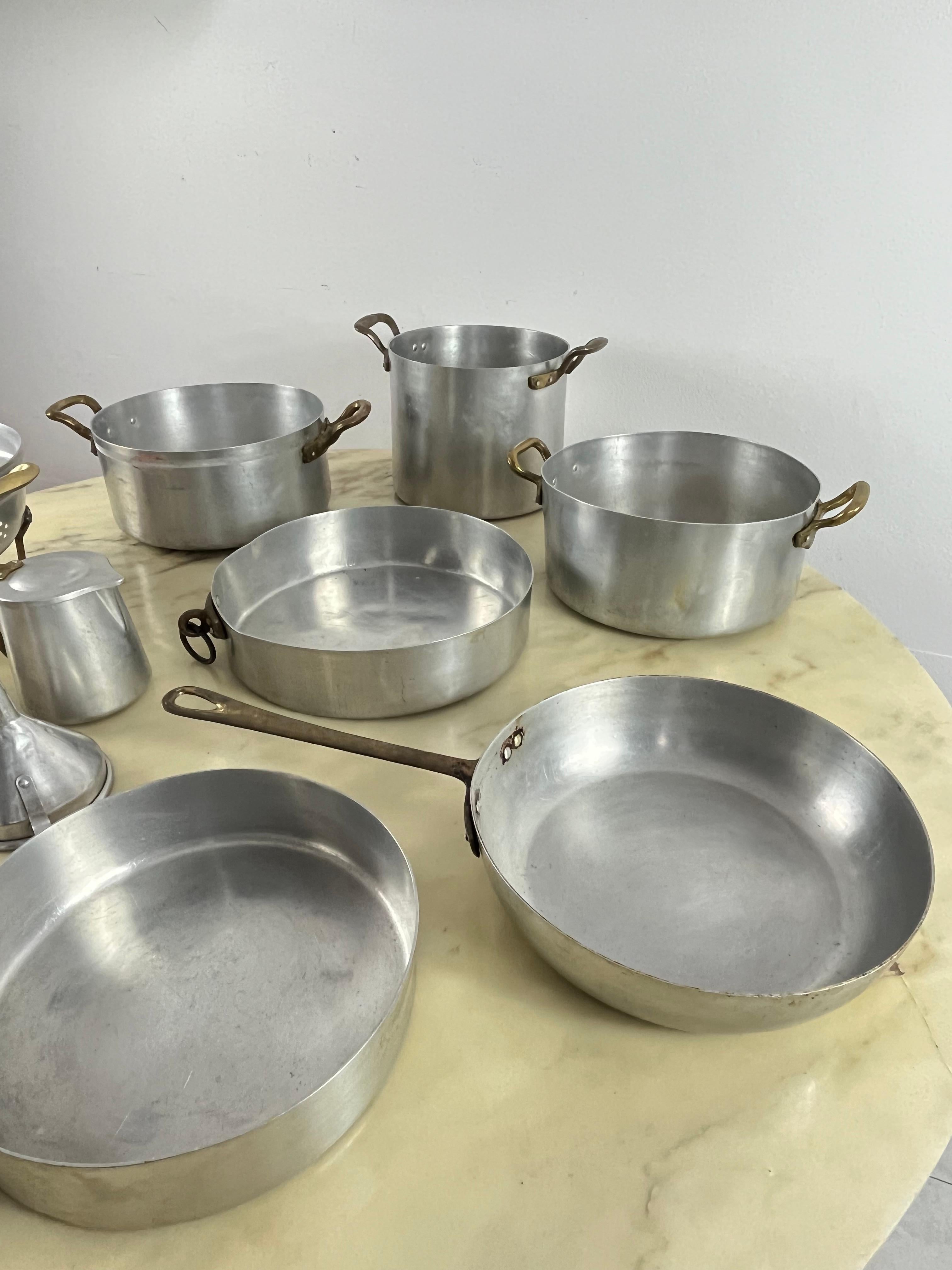 Set Of 11 Mid-Century Aluminum And Copper 1930s Cookware For Sale 2