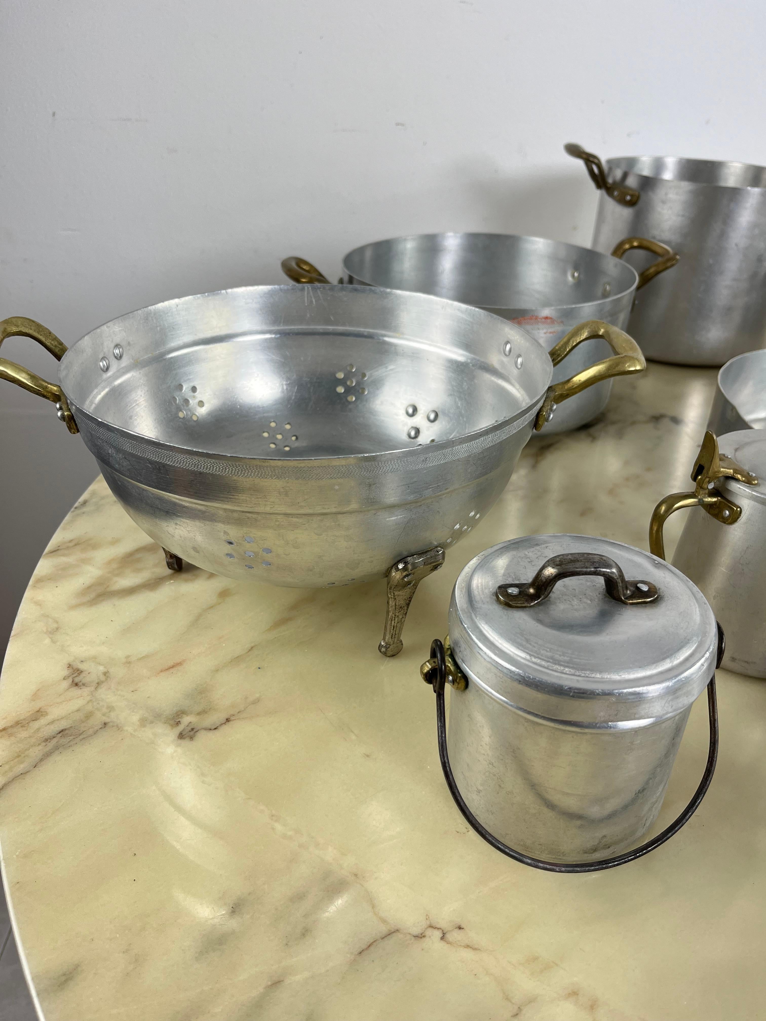 Set Of 11 Mid-Century Aluminum And Copper 1930s Cookware For Sale 3