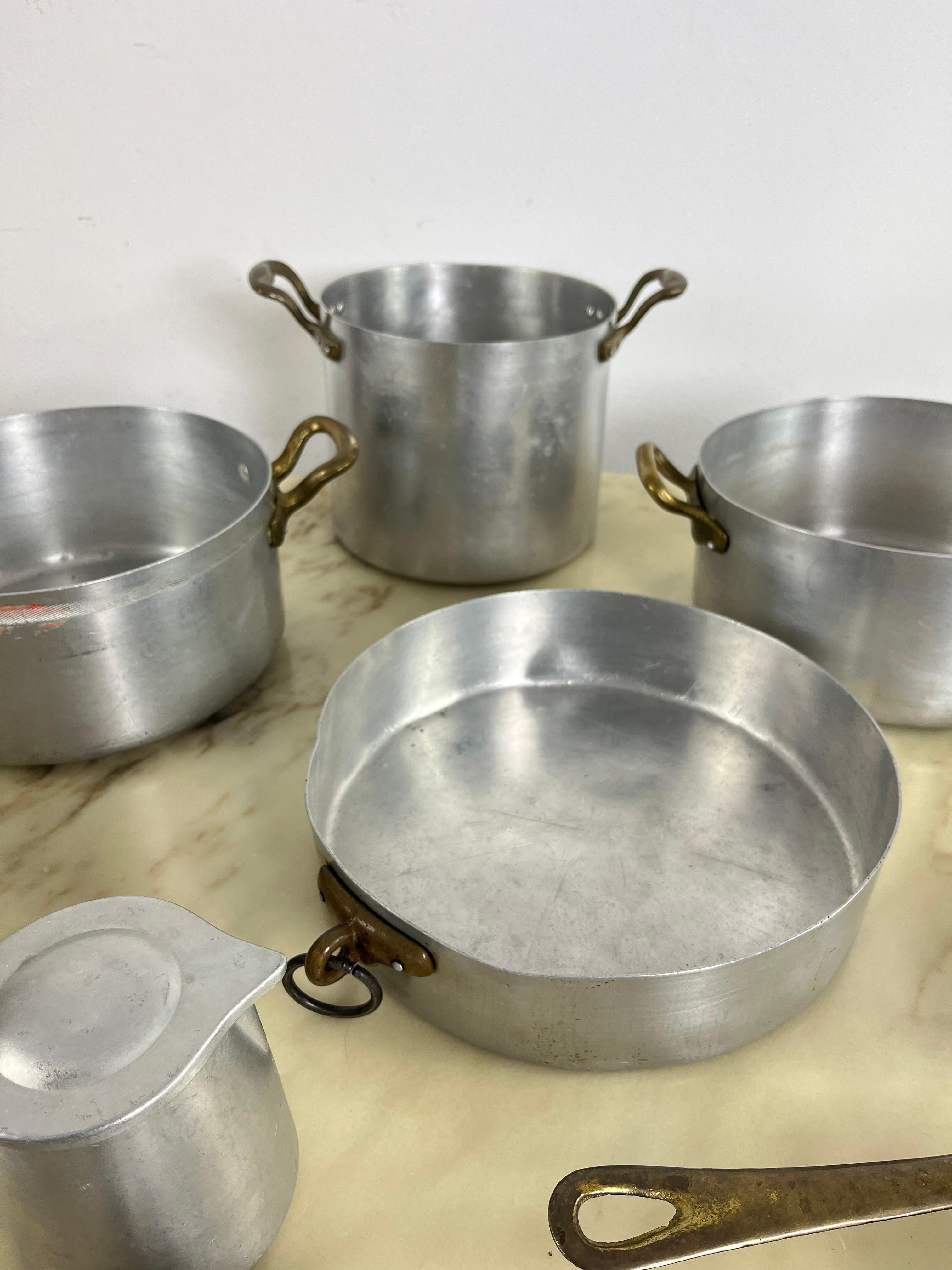 Set Of 11 Mid-Century Aluminum And Copper 1930s Cookware For Sale 4