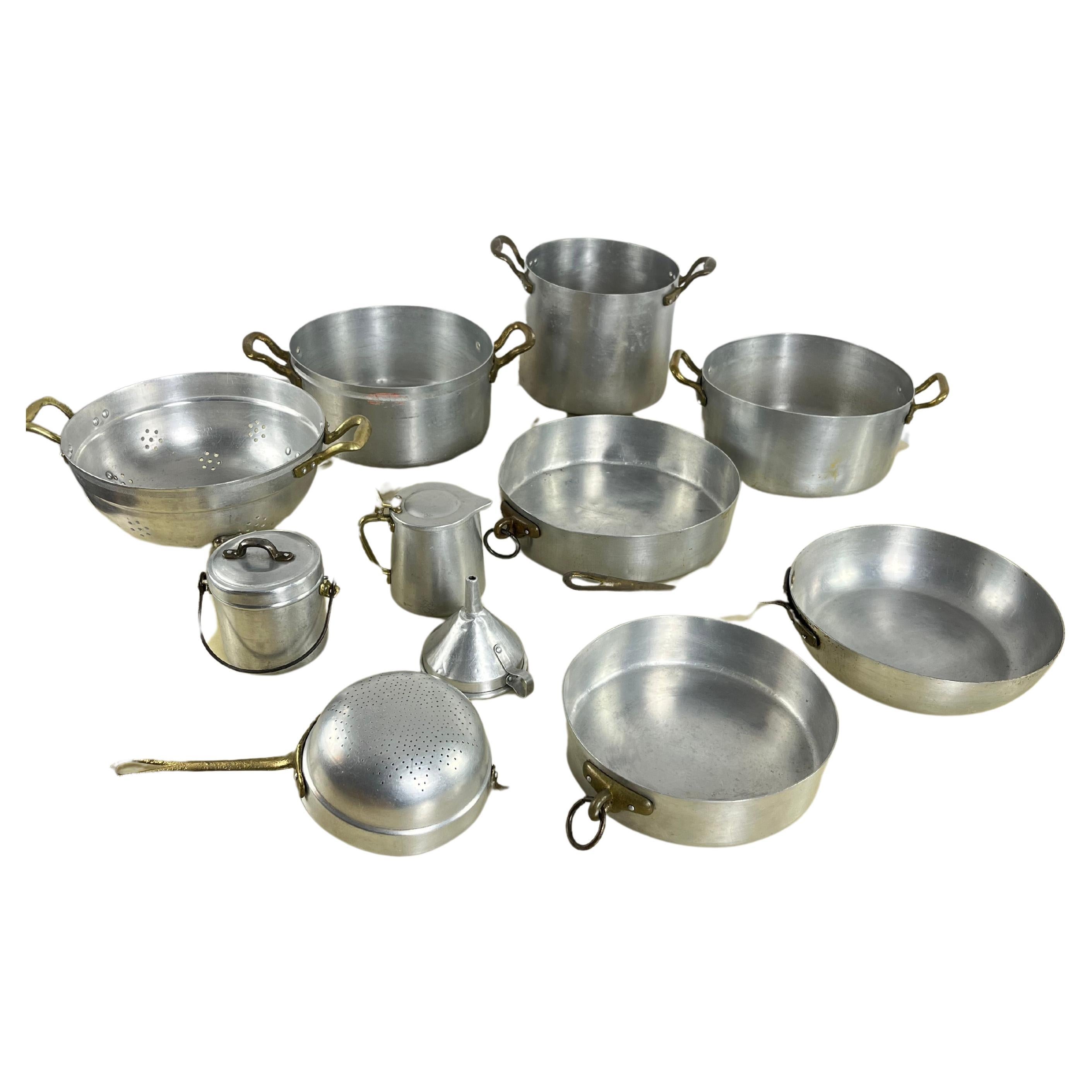Set Of 11 Mid-Century Aluminum And Copper 1930s Cookware For Sale