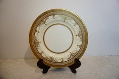Set of 11 Minton Dinner Plates with Raised Gold Jeweled Garlands and Gold Border
