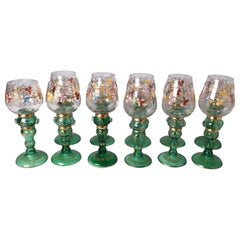 Antique Set of 11 Moser Enameled Hand Painted Hand Blown Glass Wine Glasses