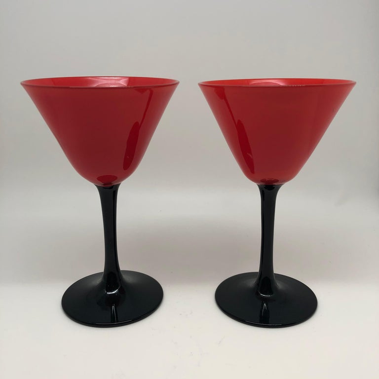 Set of 11 Pairpoint Art Deco Stemware Glasses with Red Tops and Black