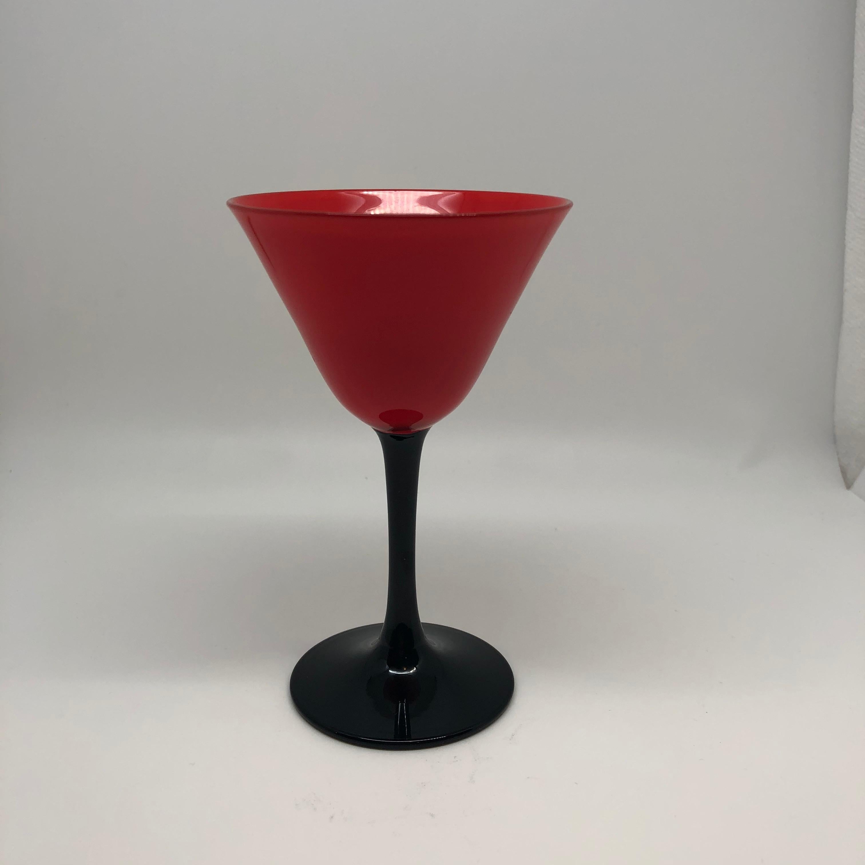 Other Set of 11 Pairpoint Art Deco Stemware Glasses with Red Tops and Black Stems