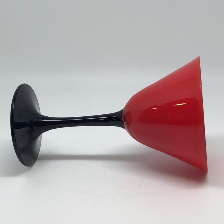 Set of 11 Pairpoint Art Deco Stemware Glasses with Red Tops and Black