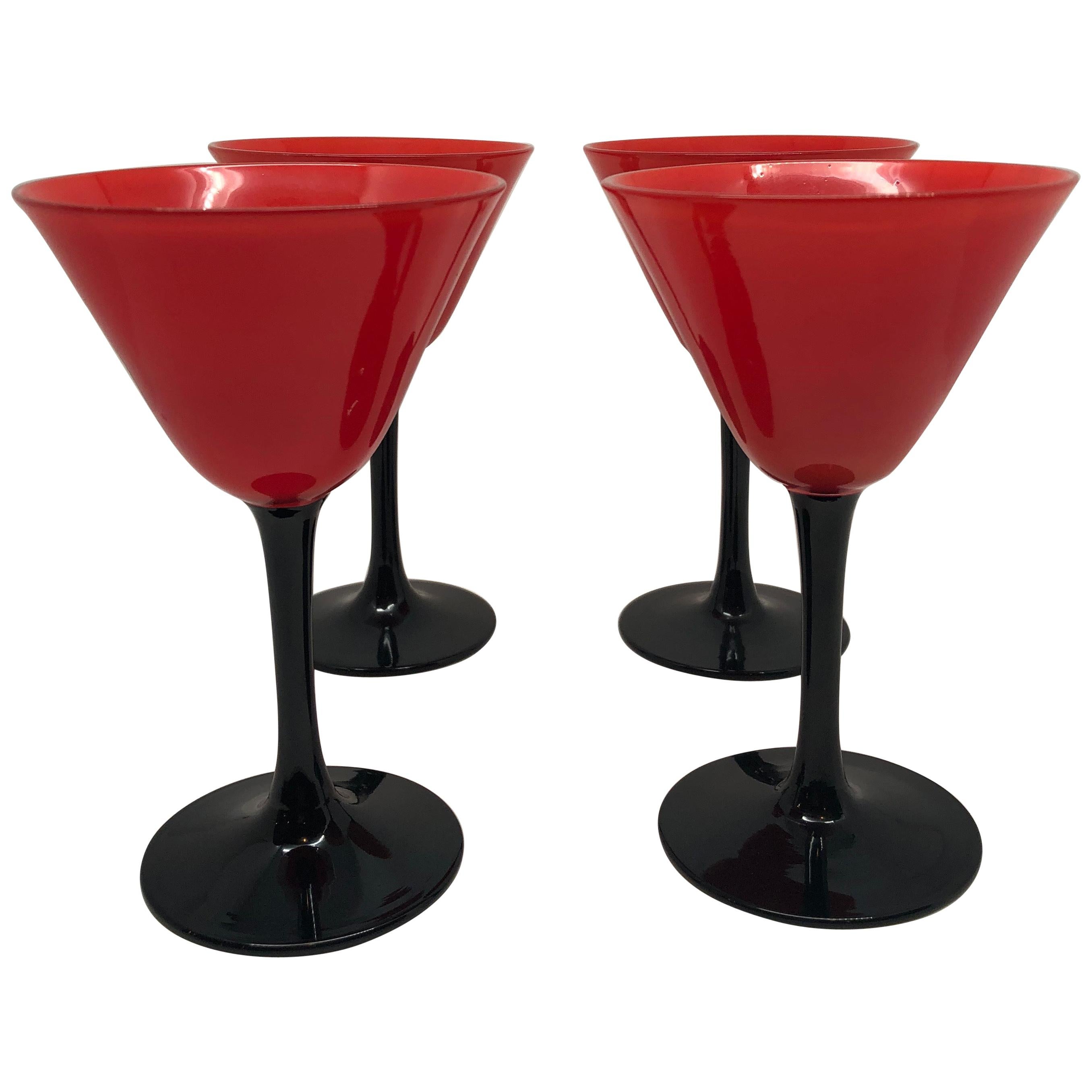 Set of 11 Pairpoint Art Deco Stemware Glasses with Red Tops and Black Stems