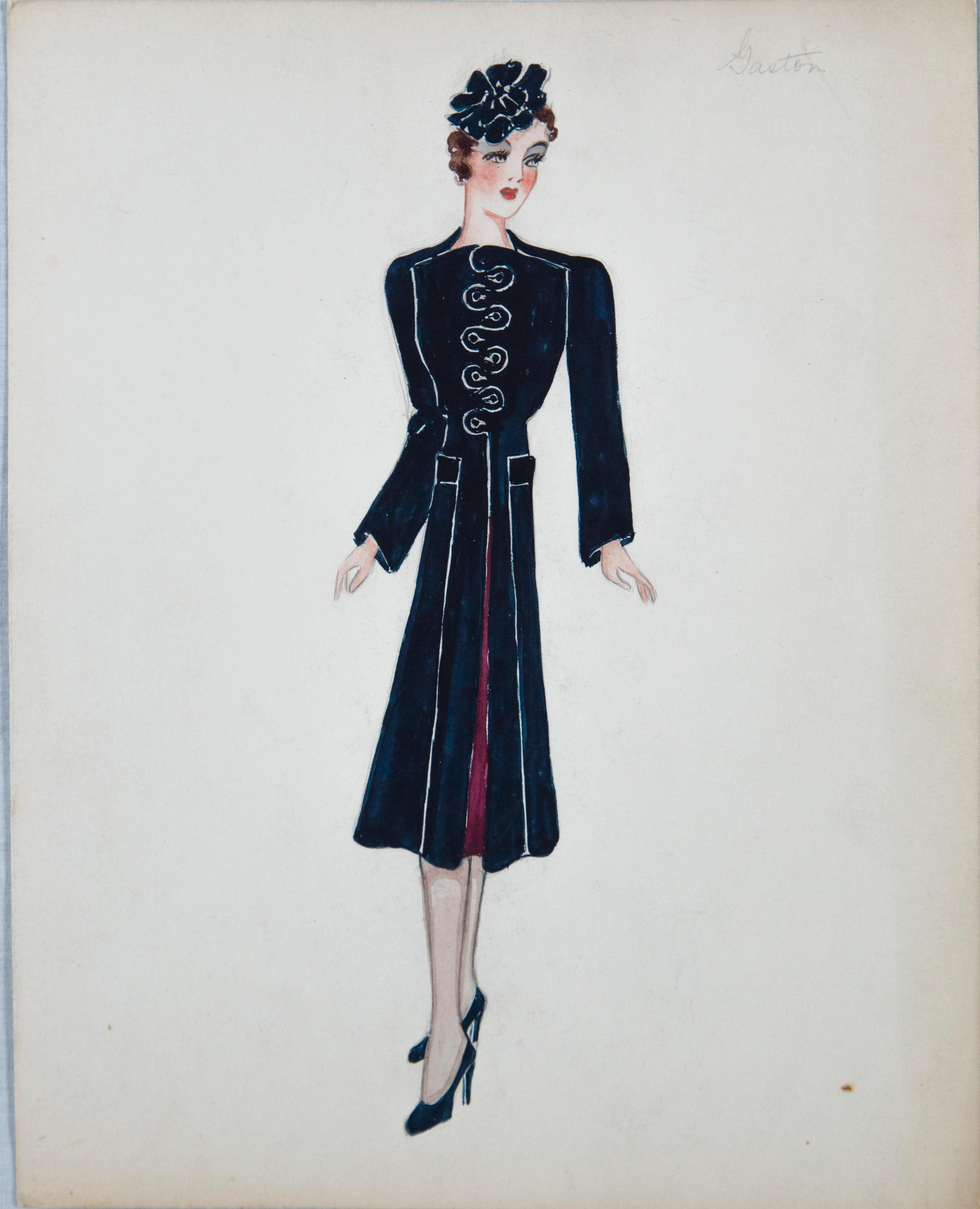Set of 11 Paris Fashion Drawings, circa 1930 In Fair Condition In Stamford, CT